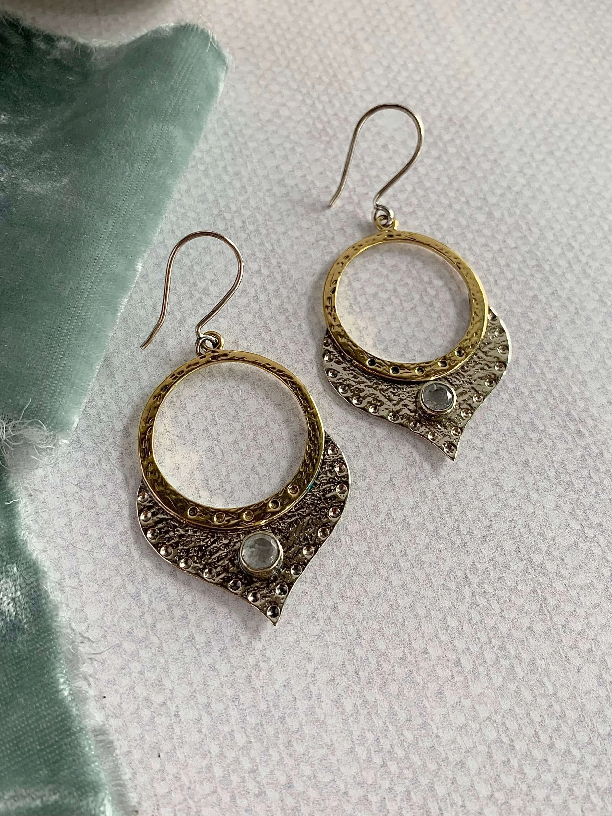 Bohemian Moonstone Mixed Metal Earrings
