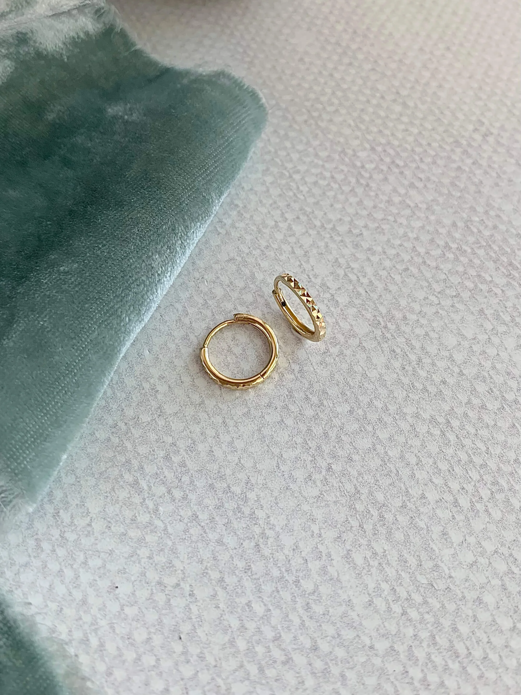 Etched Sparkle 14k Yellow Gold Huggie Earrings