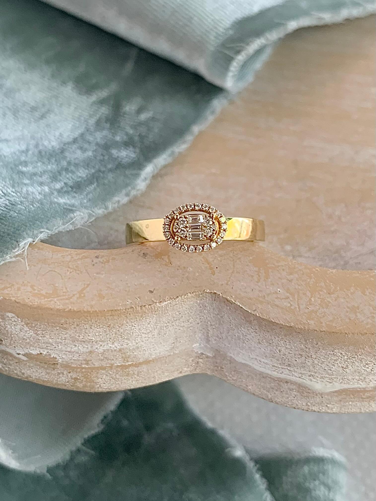 Halo Stacked Baguette Diamond 14k Yellow Gold Ring