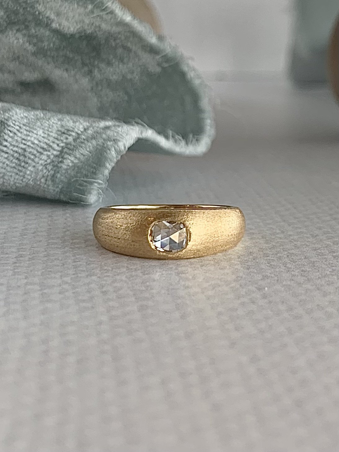 Yarrow .31 Carat Rose Cut Diamond 18k Brushed Yellow Gold Domed Engagement Ring