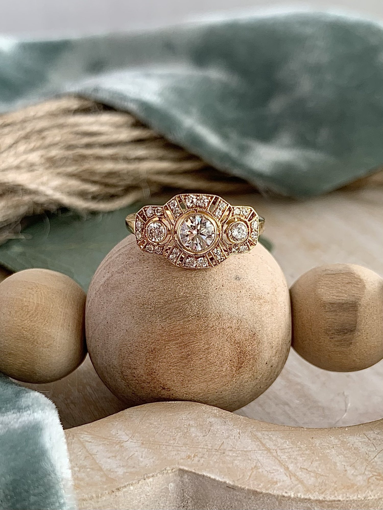 Vintage Inspired Diamond 18k Yellow Gold Engagement Ring