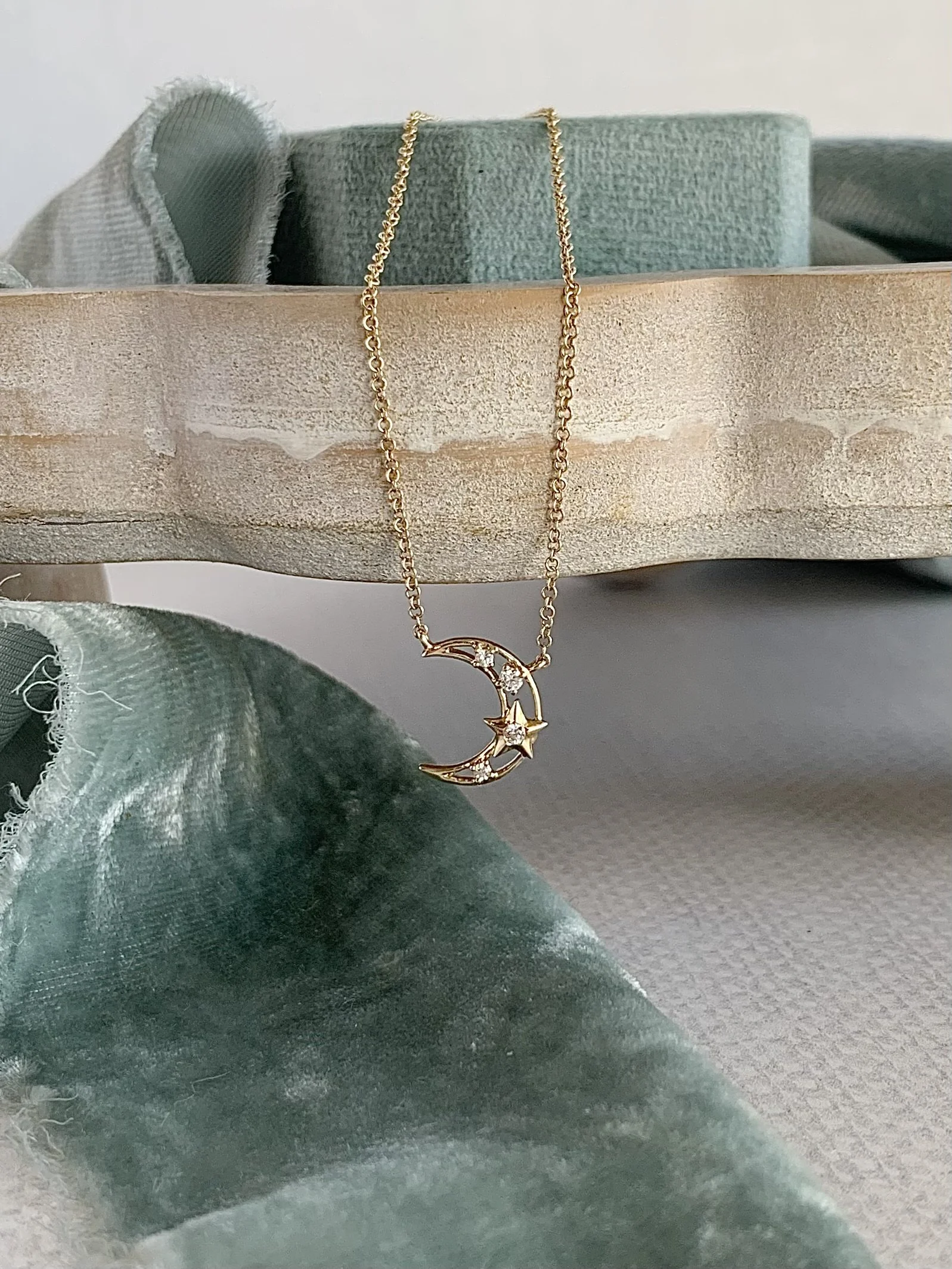 Shiva's Crescent Moon Diamond 14k Yellow Gold Necklace