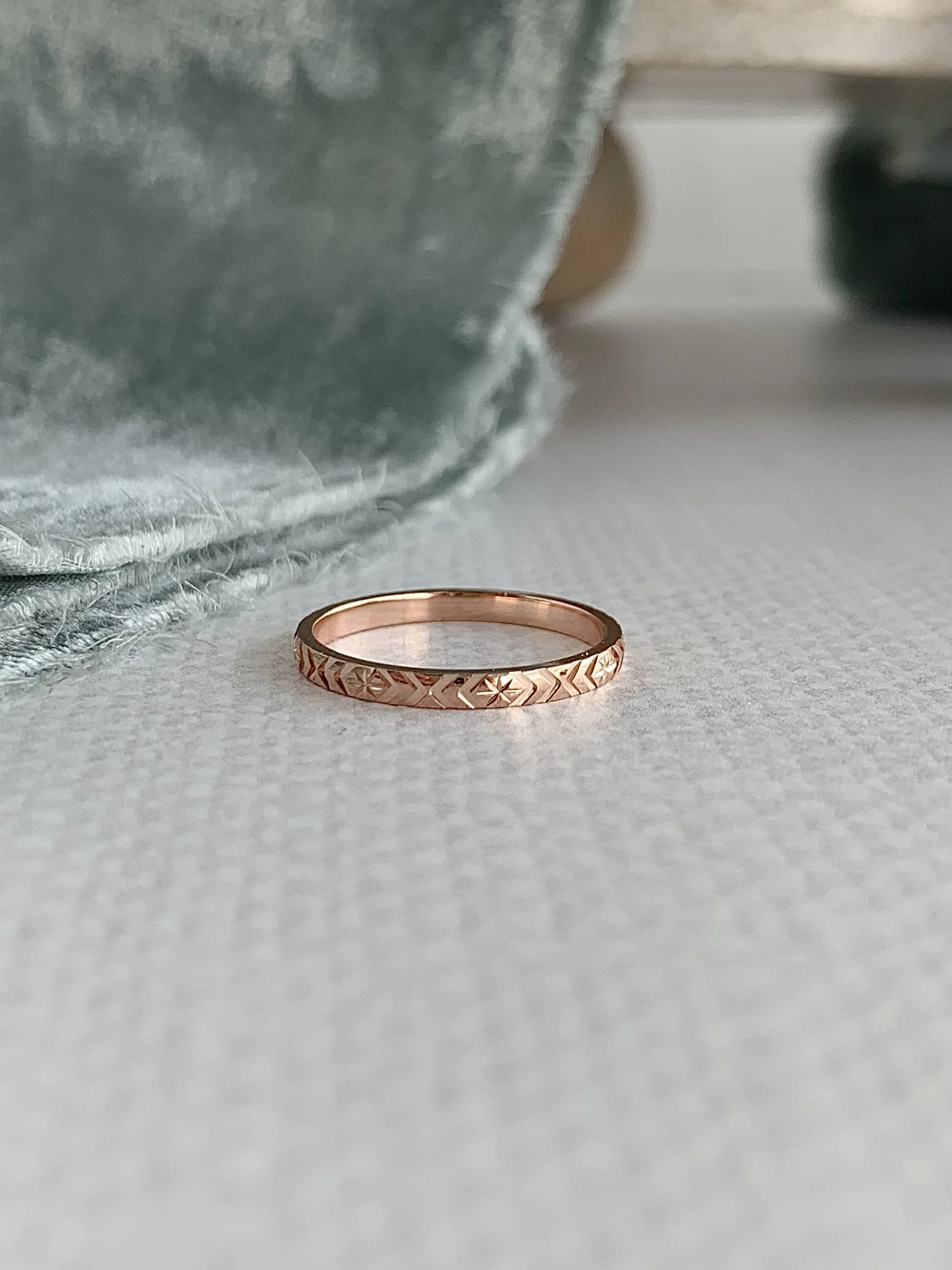 Etched Milgrain 14k Rose Gold Wedding Band