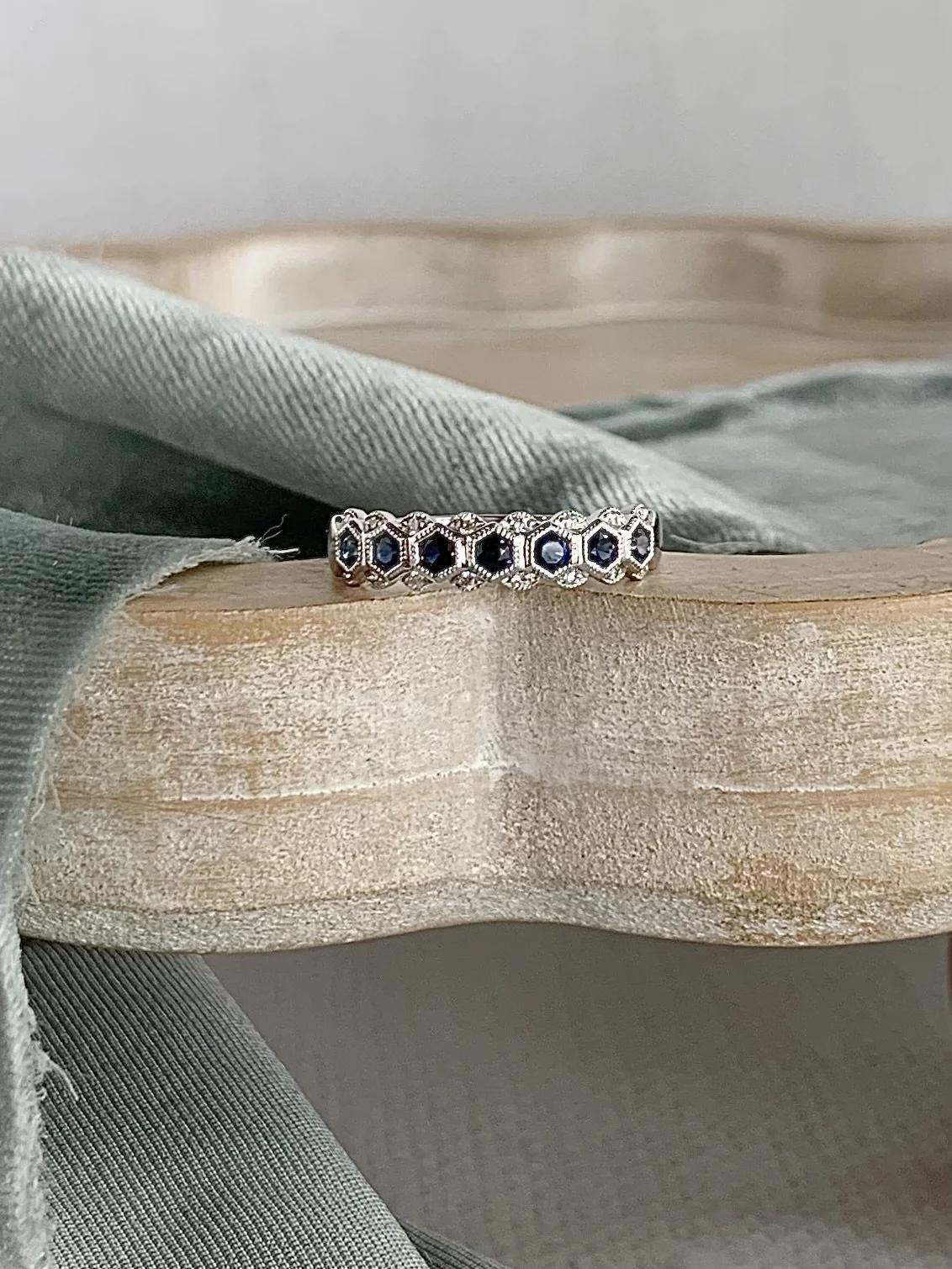 Baroness Sapphire Diamond 14k White Gold Ring