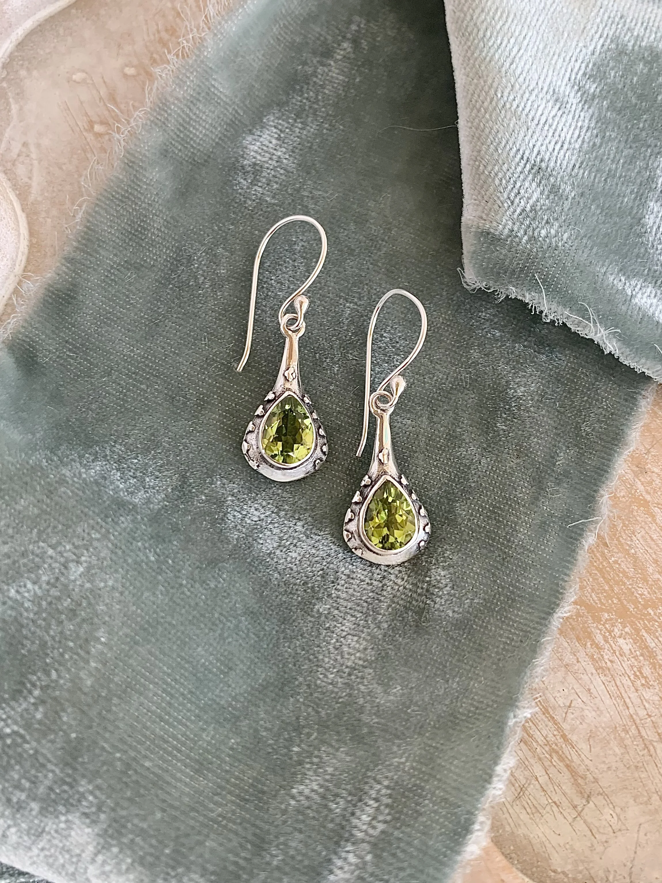 Bright Peridot Droplet Silver Earrings
