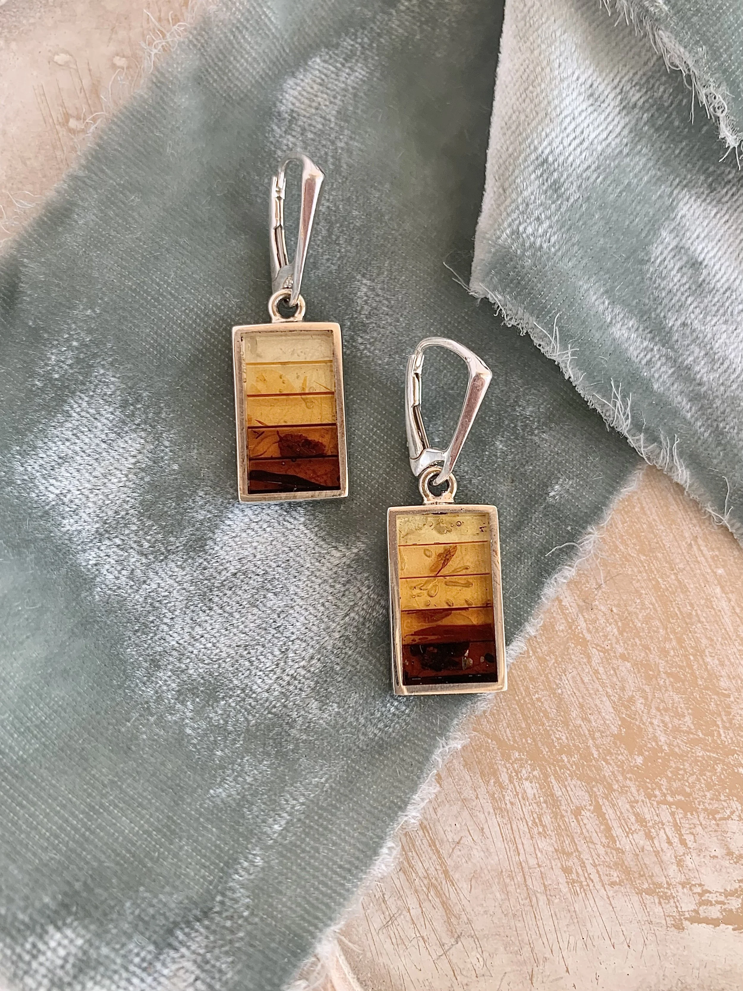 Stained Glass Amber Silver Earrings