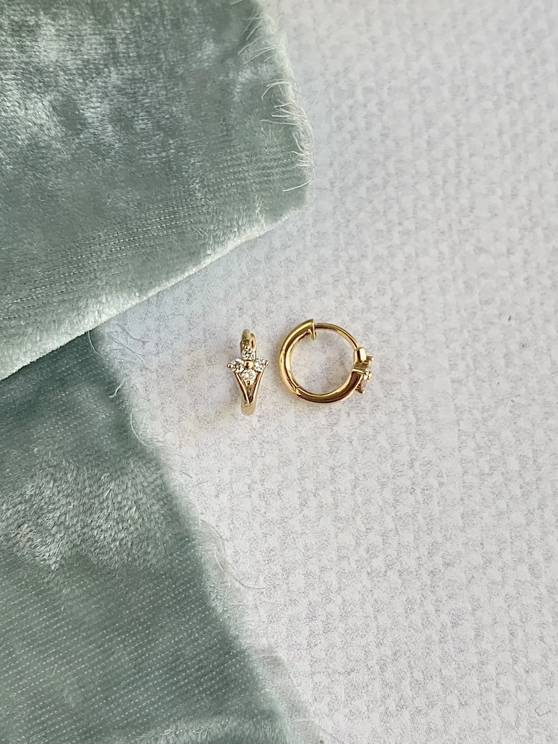 Quartet Diamond 14k Yellow Gold Huggie Earrings