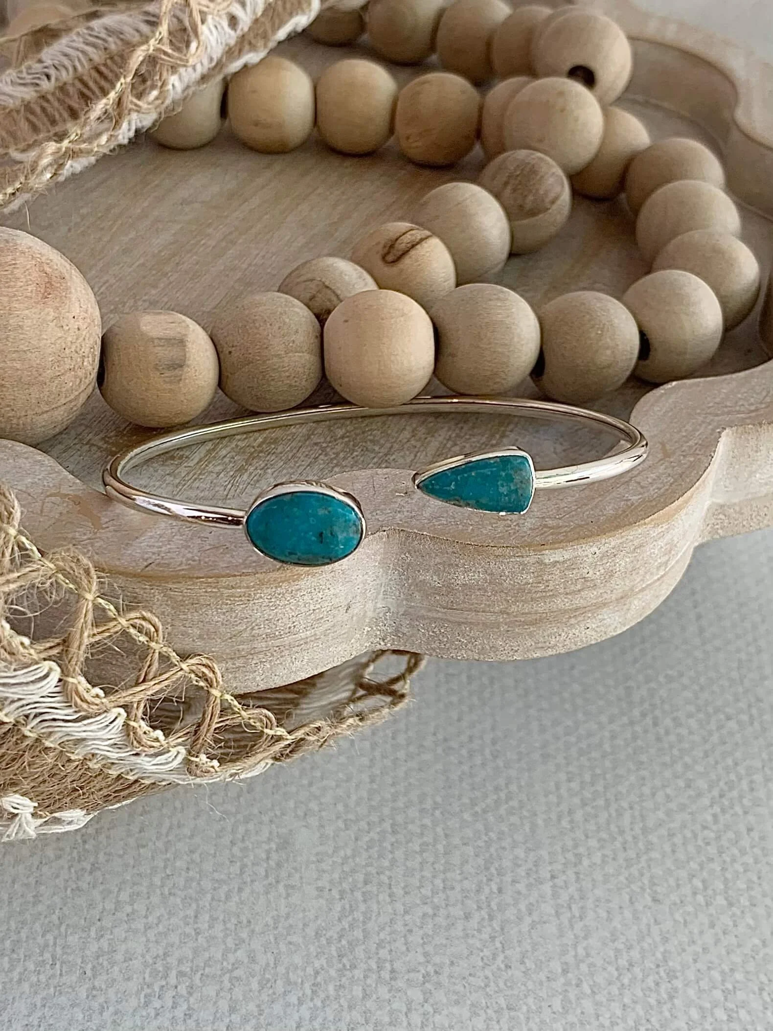 Blue Turquoise Silver Twist Bracelet