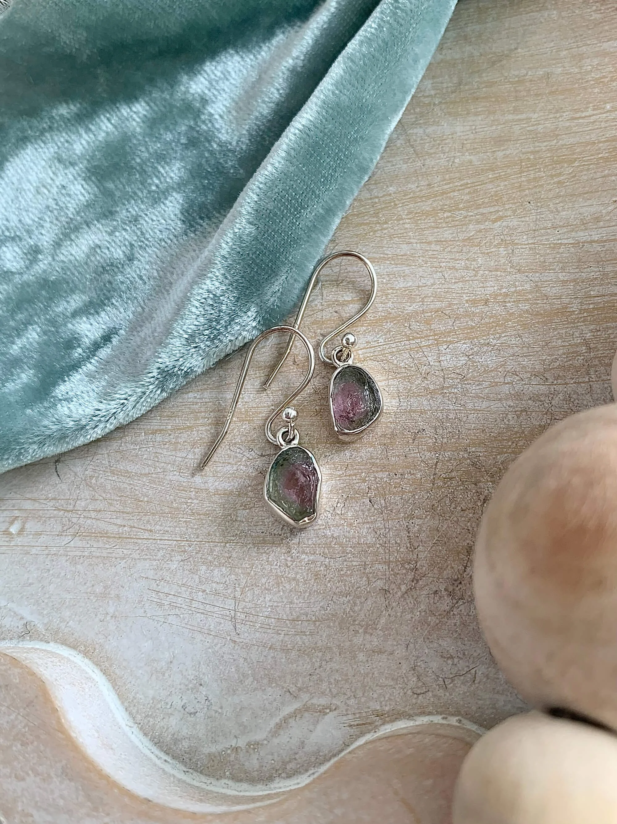 Watermelon Tourmaline Silver Earrings