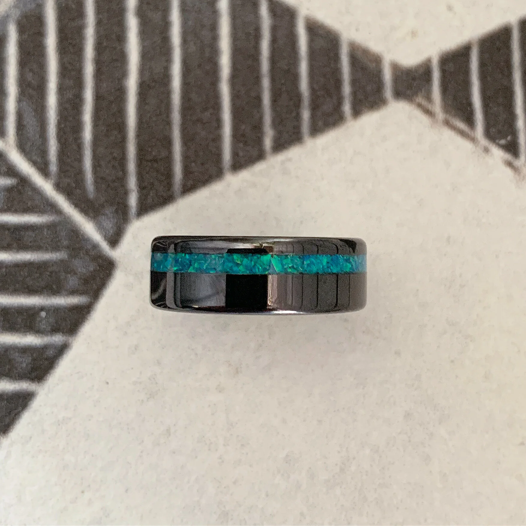 Black Diamond Ceramic and Opal 8mm Men's Wedding Band Albuquerque