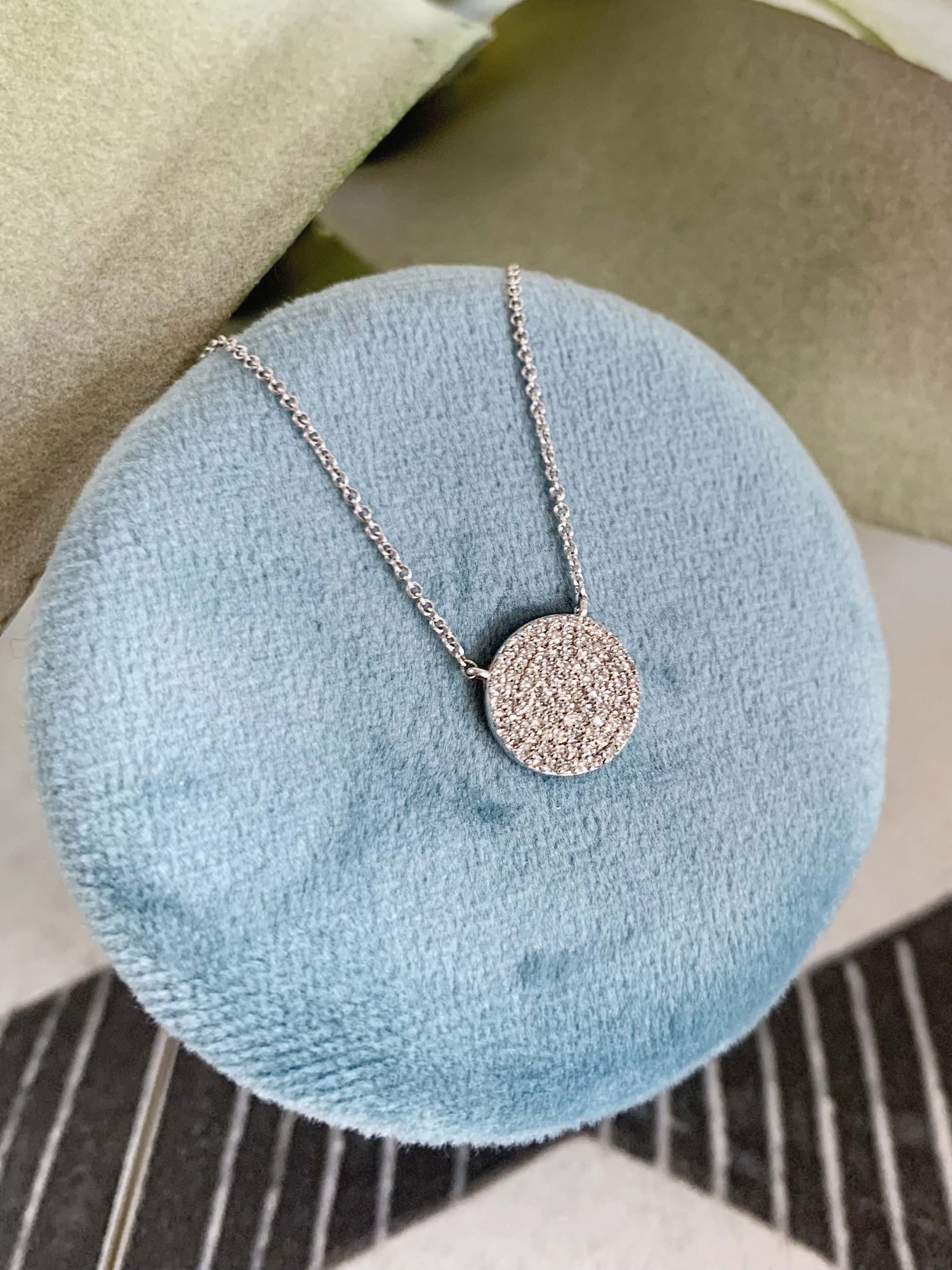 14k White Gold Pave Diamond Dot Necklace — Gold Necklaces, Ooh Aah Jewelry, Nob Hill, Albuquerque, United States