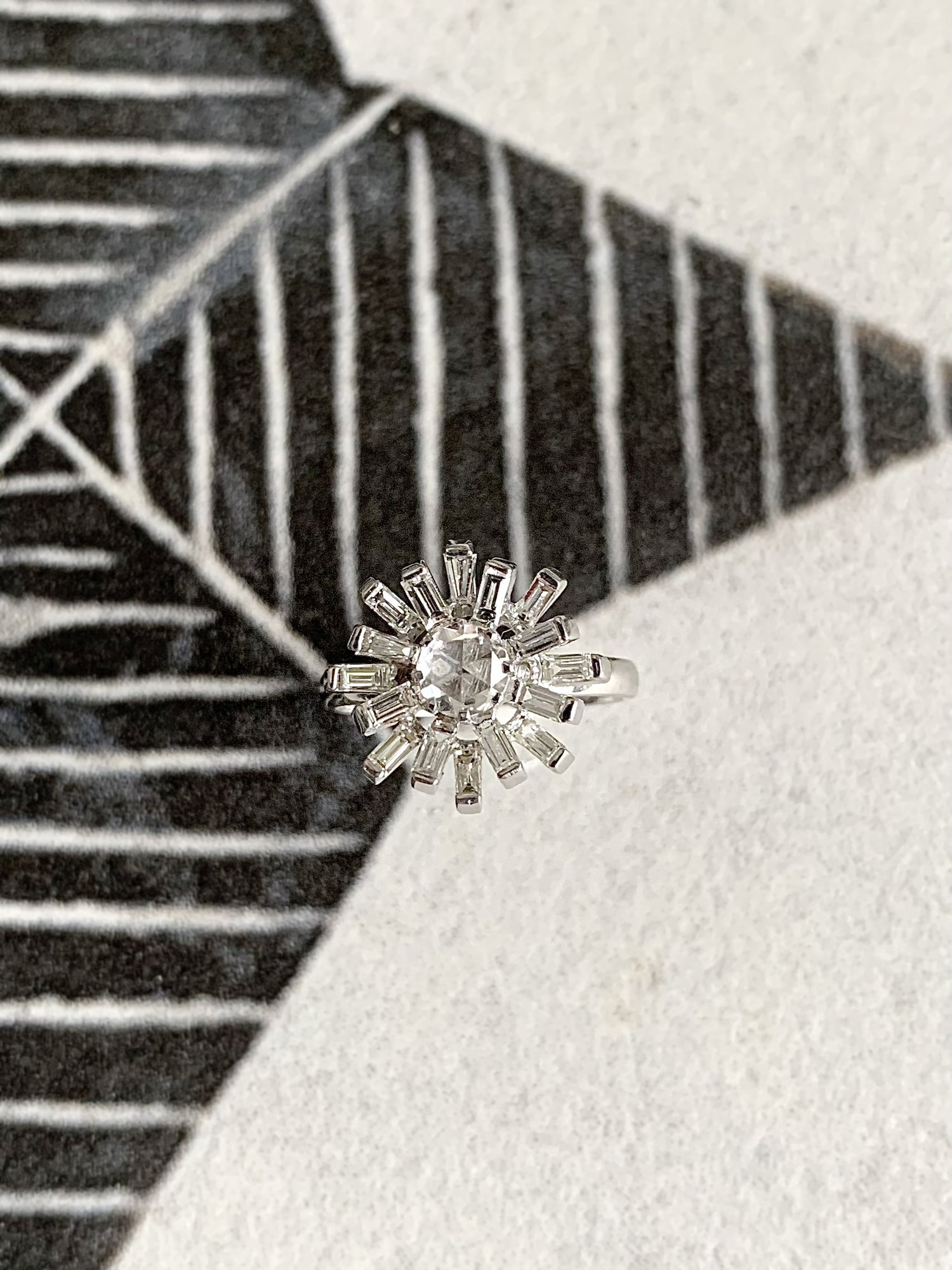 Capella Rose Cut Diamond Center with Baguette Star Flair 18K White Gold Engagement Ring — Albuquerque | Jewelry | Engagement Rings | Albuquerque | New