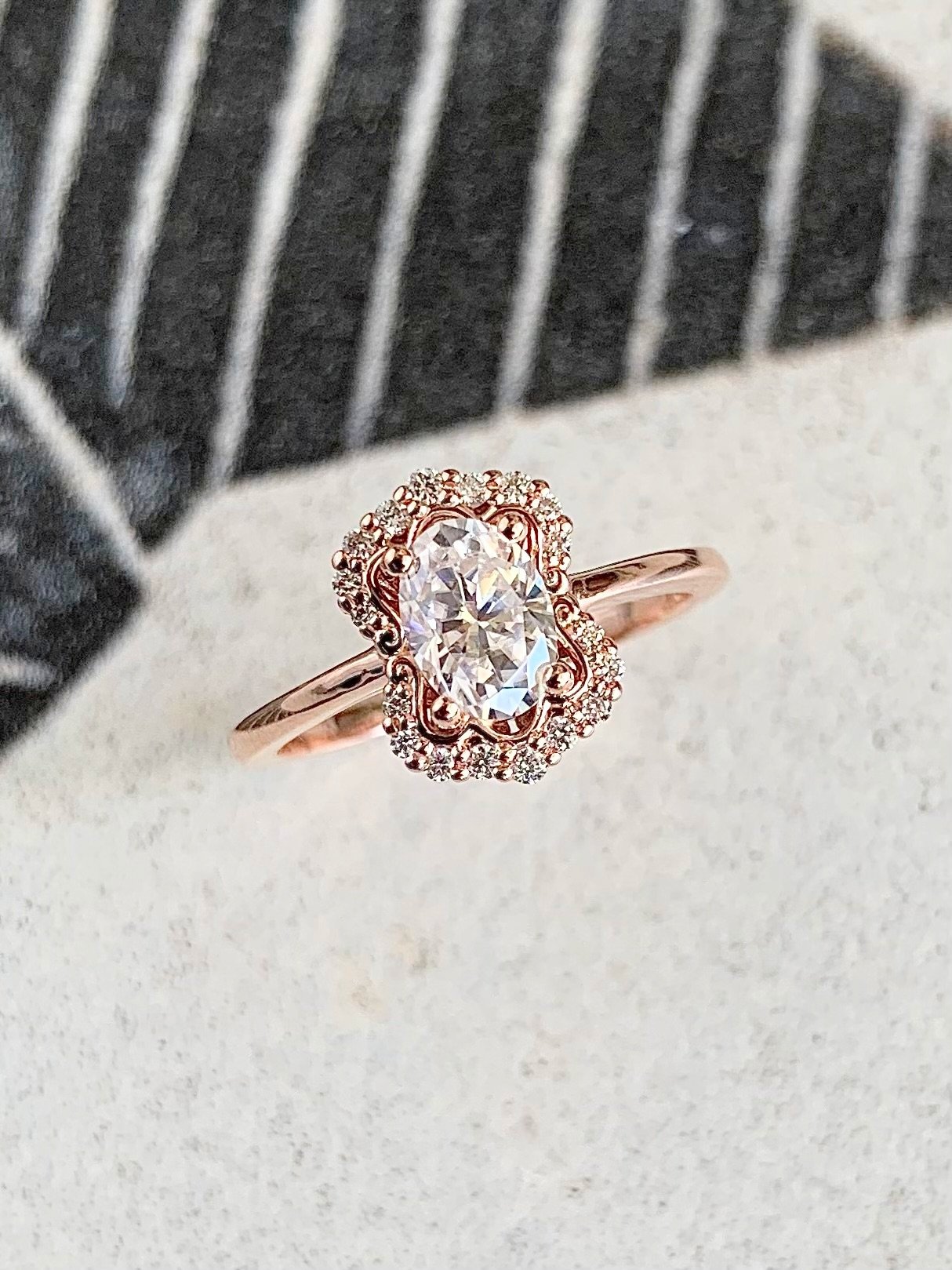 Giselle 14k Rose Gold Oval Scalloped Halo Engagement Ring