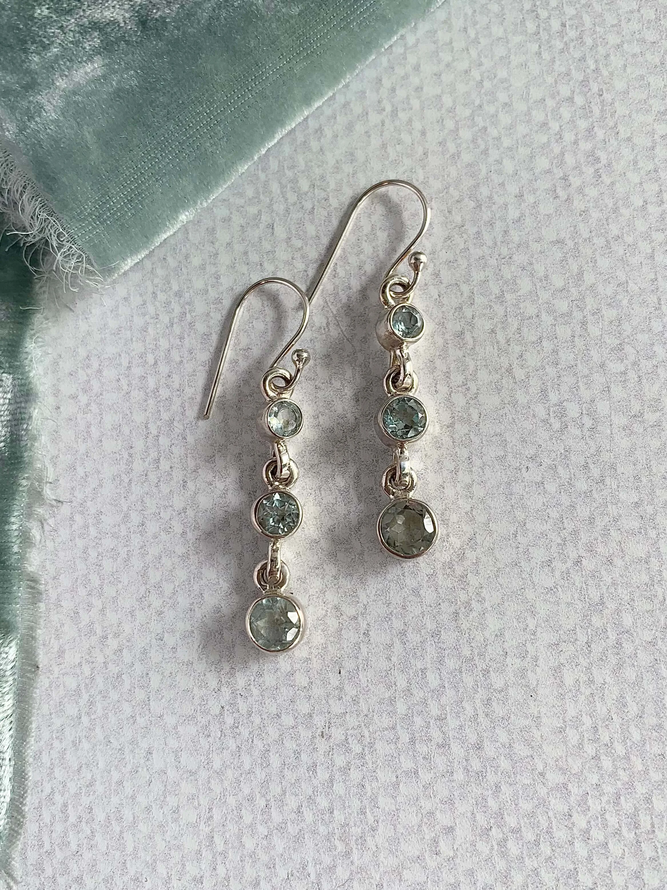 Soft Blue Topaz Trio Silver Earrings