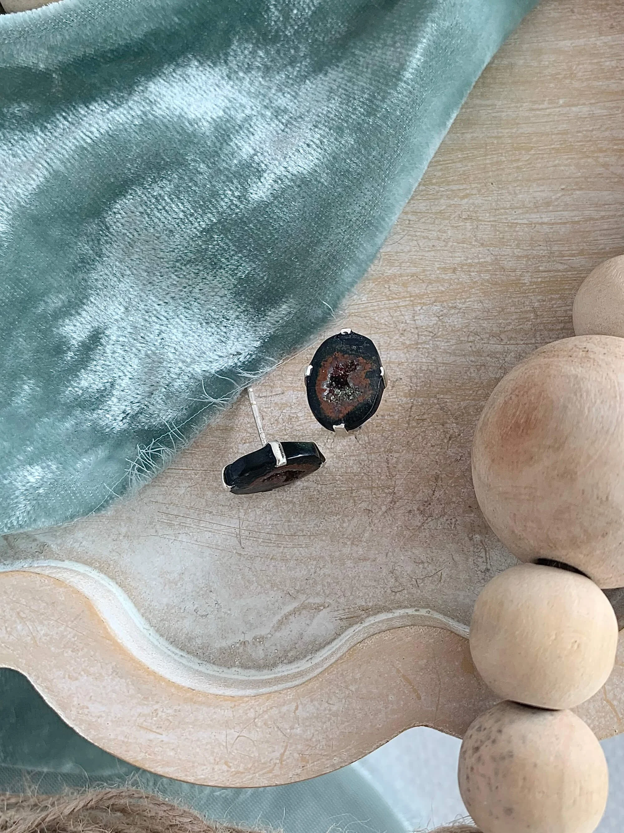 Tranquil Coconut Geode Silver Stud Earrings