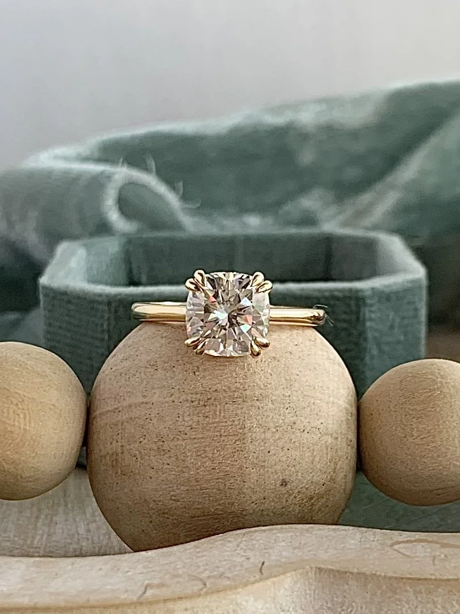 Anya Moissanite Cushion Cut Center Double Prong Solitaire 14k Yellow Gold Engagement Ring