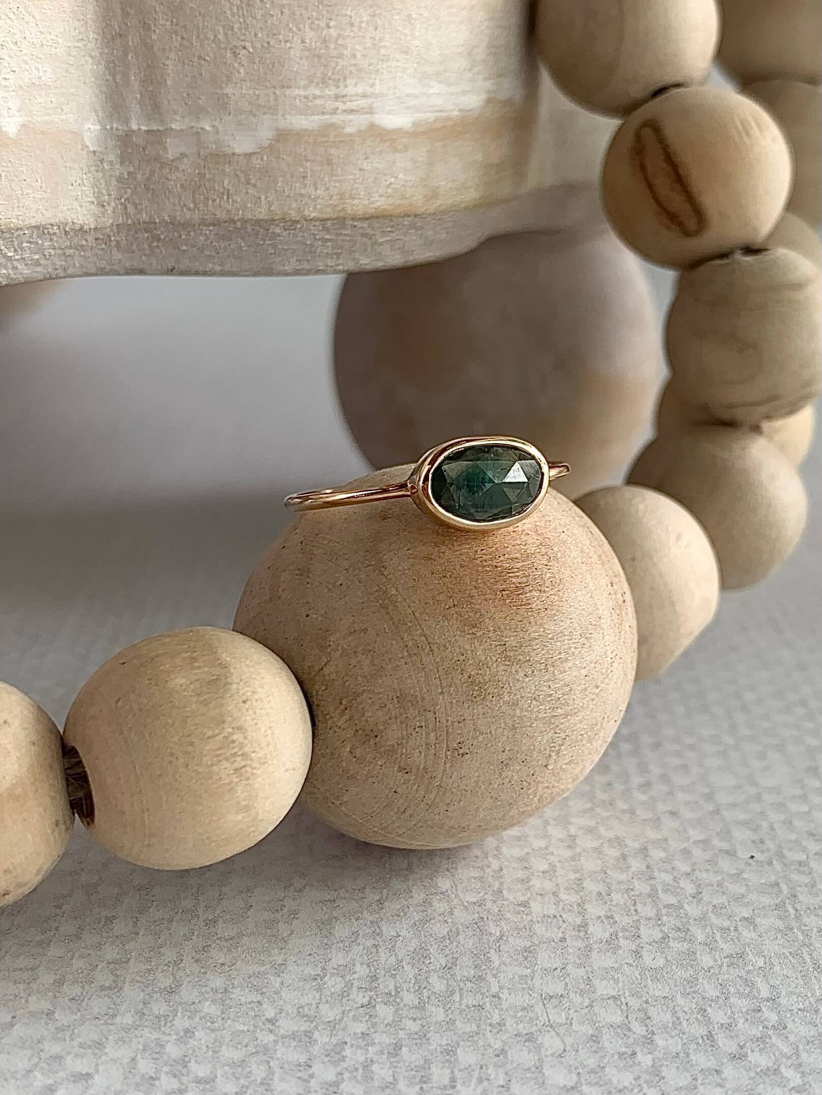 Rose Cut Green Sapphire 14k Yellow Gold Rring