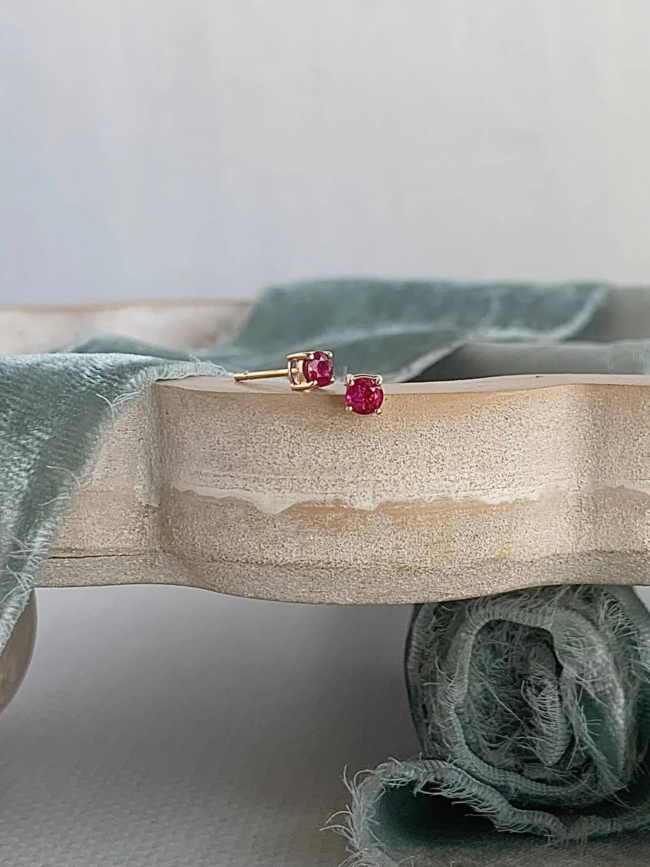 Glowing Ruby 14k Yellow Gold Stud Earrings