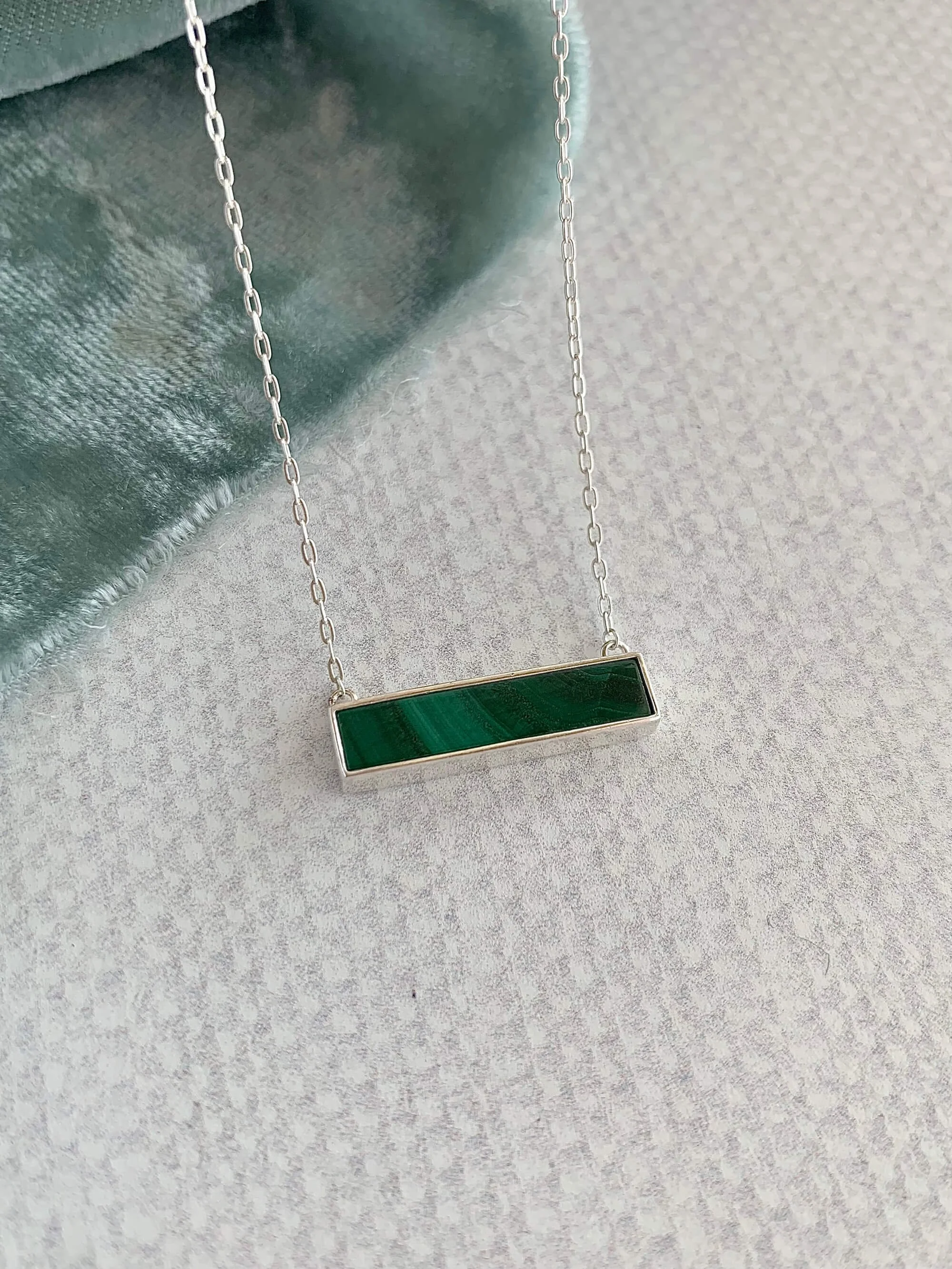 Malachite Bar Silver Necklace