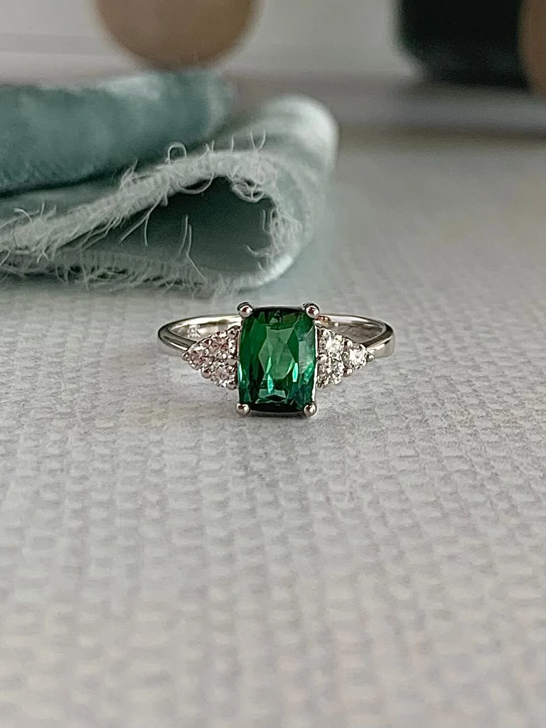 Green Tourmaline & Diamond 14k White Gold Ring