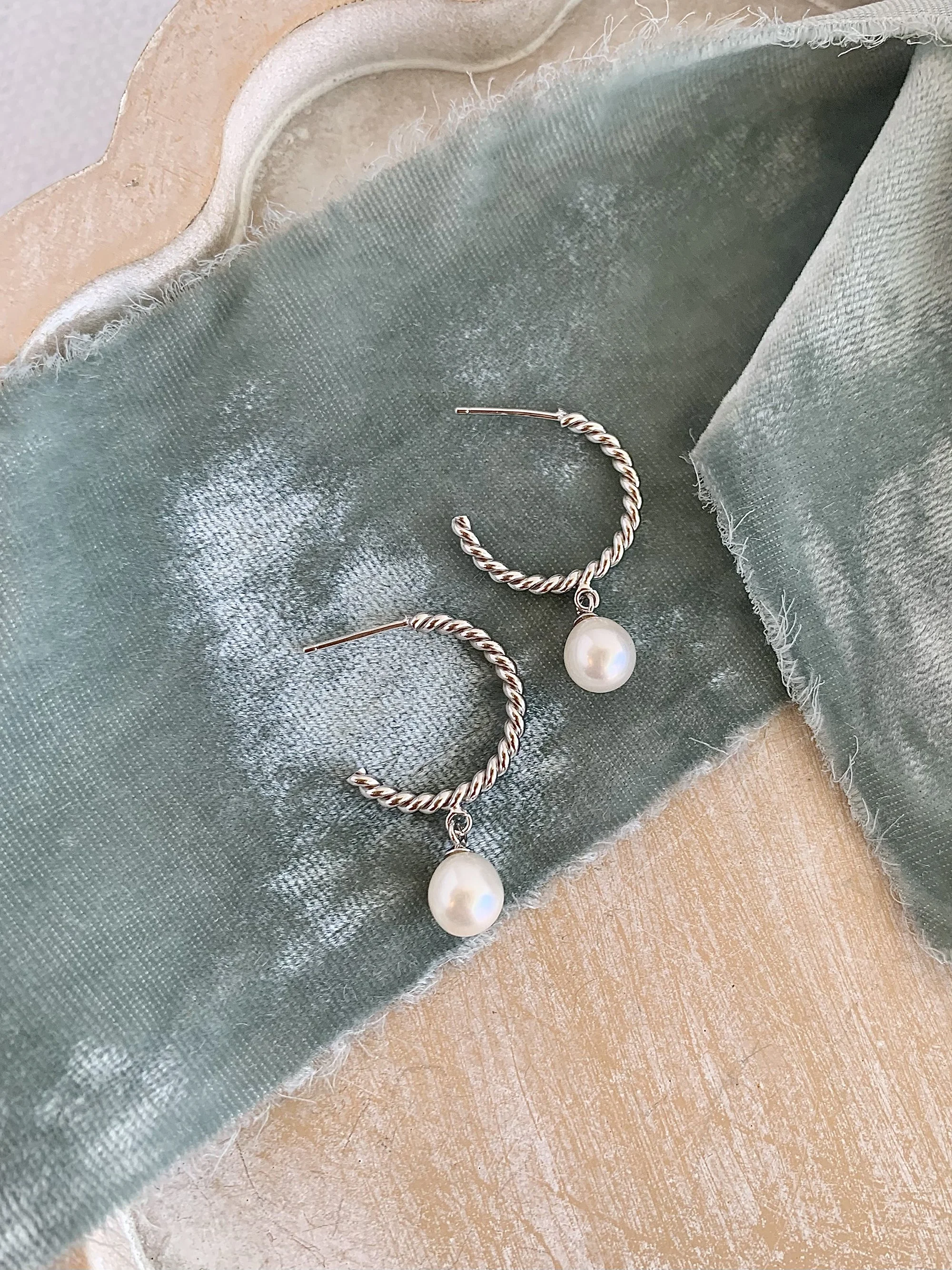 Drop Freshwater Pearl Silver Hoop Earrings