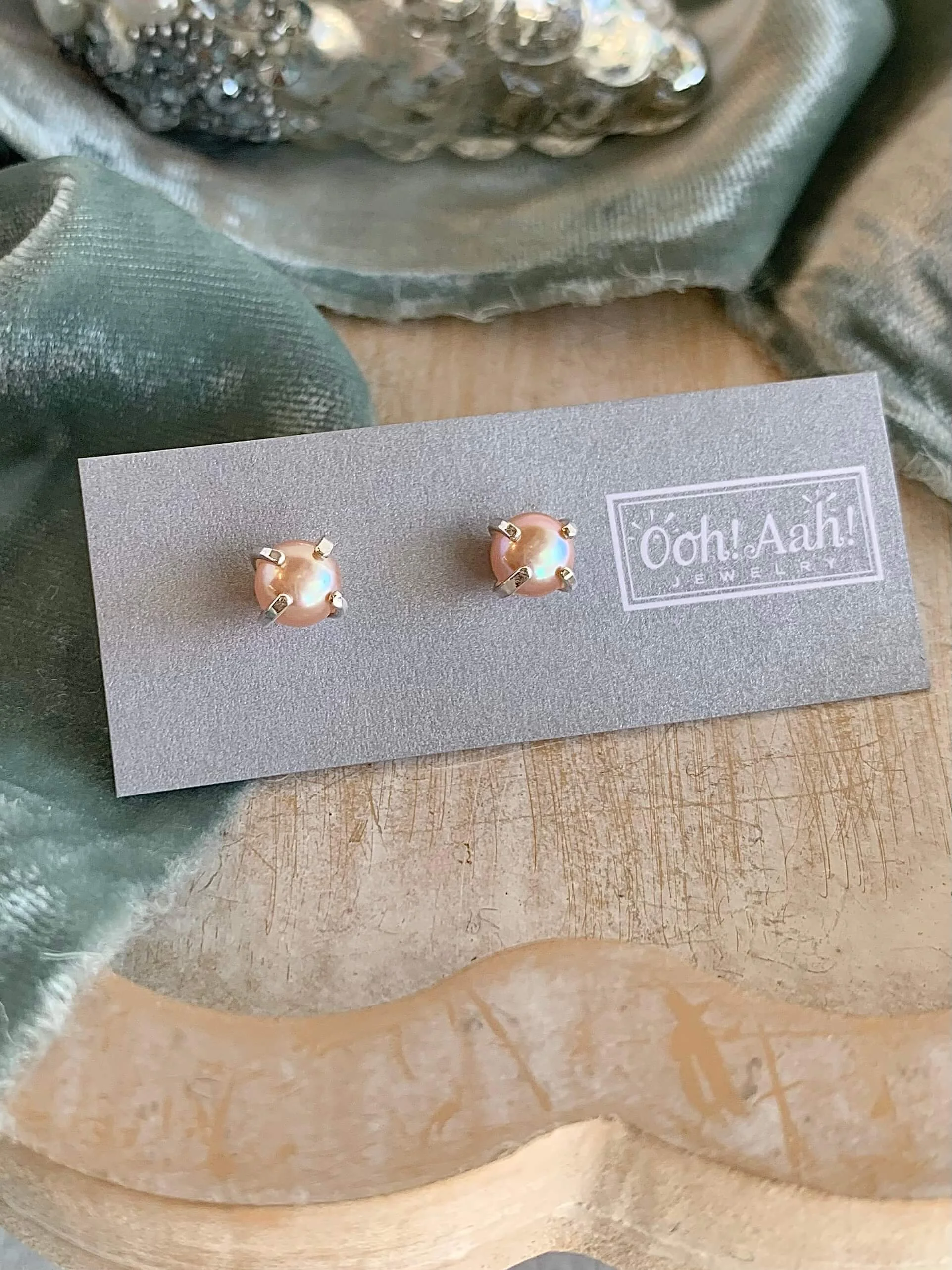 Peachy Freshwater Pearl Silver Stud Earrings