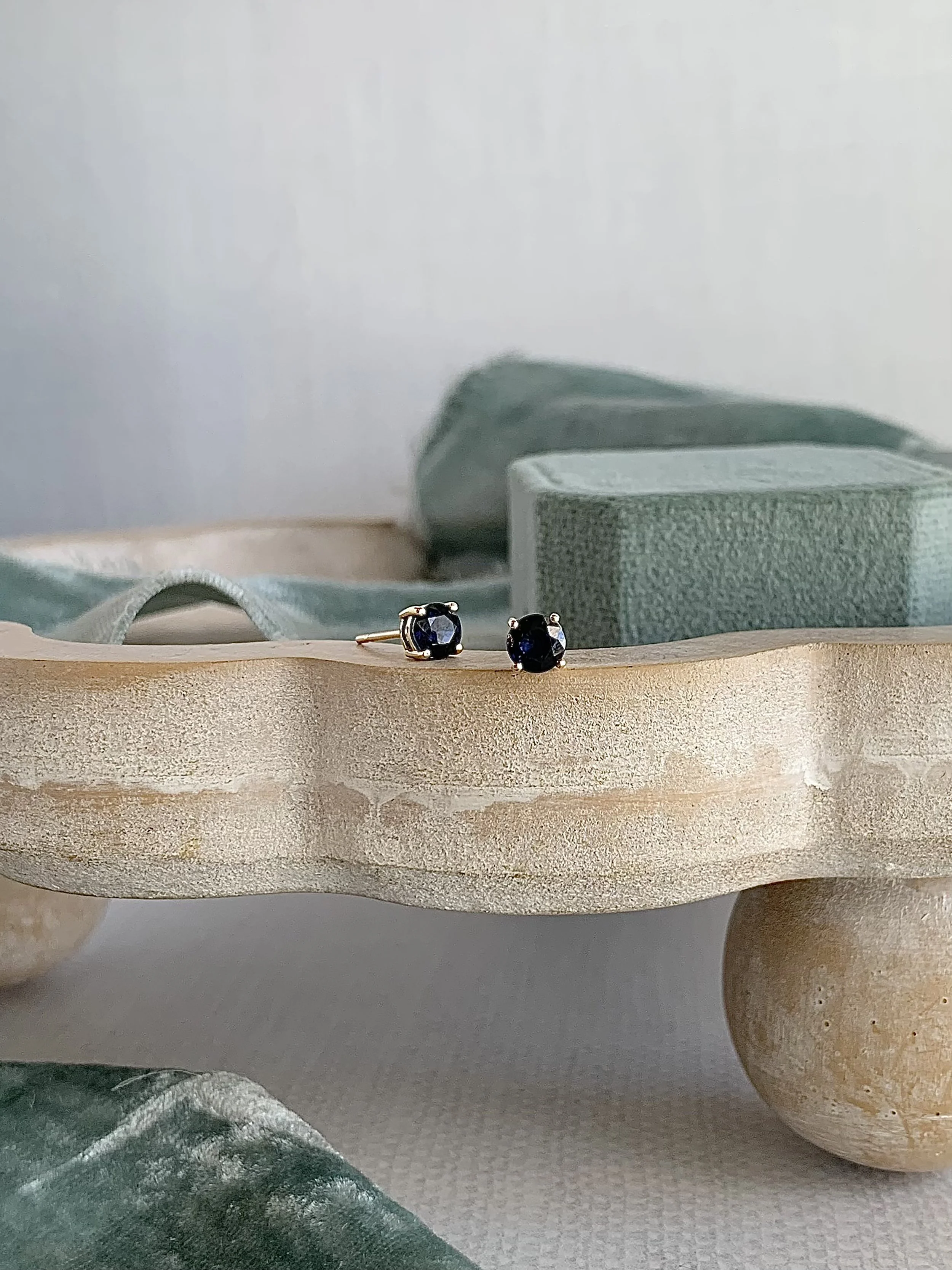 Rich Blue Sapphire 14k Yellow Gold Stud Earrings