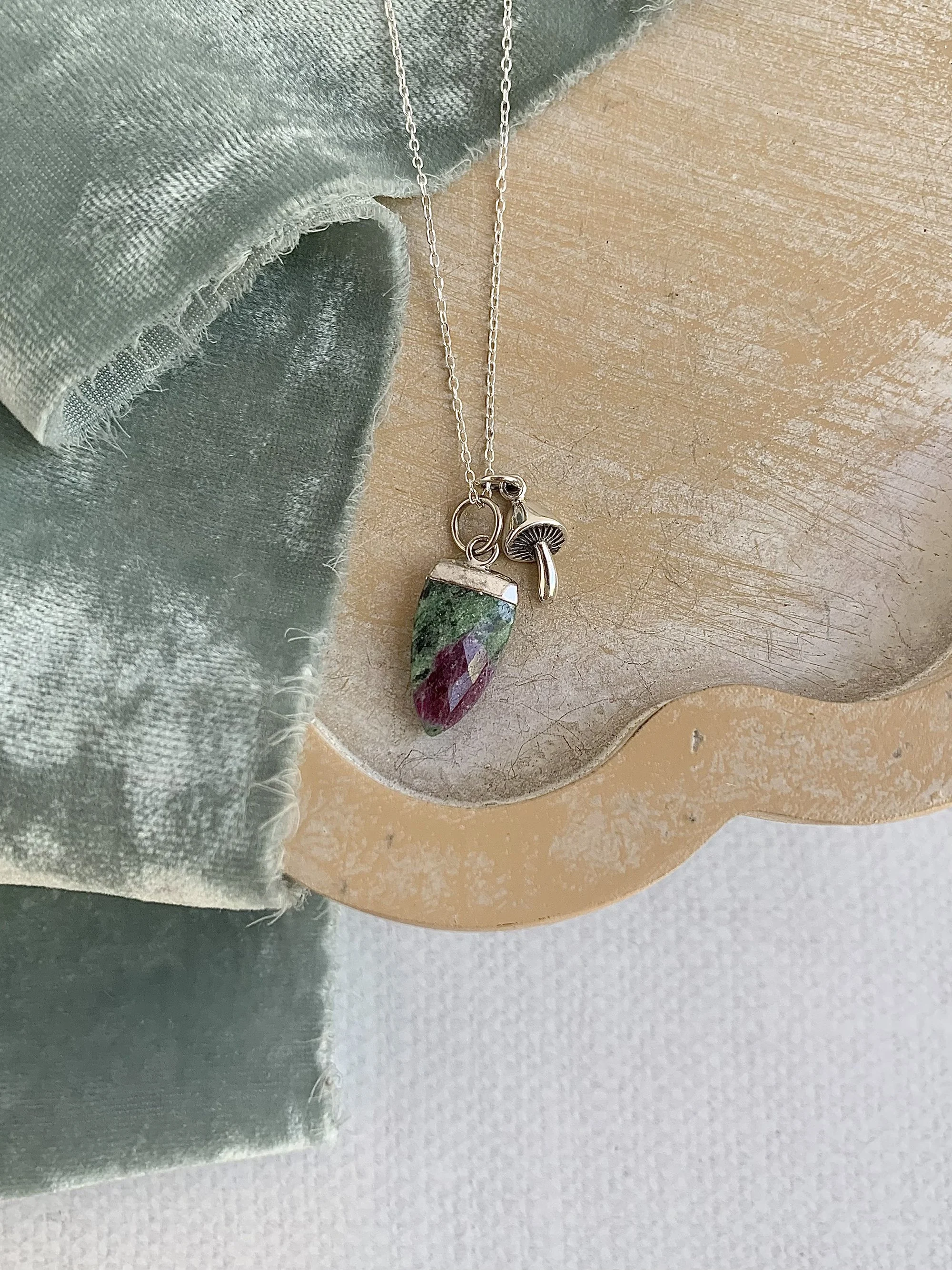 Magic Mushroom Zoisite Silver Necklace