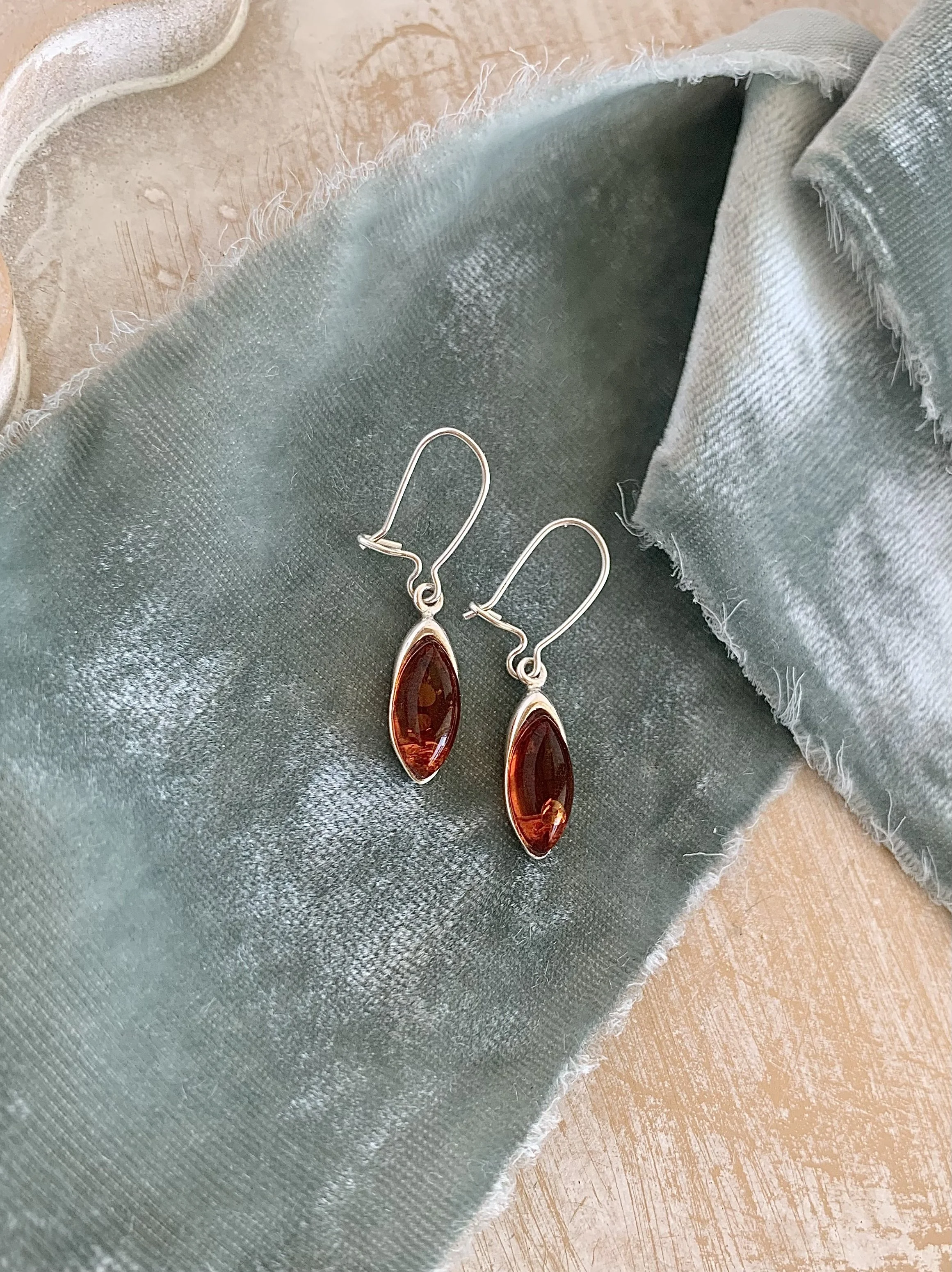 Amber Spark Silver Earrings