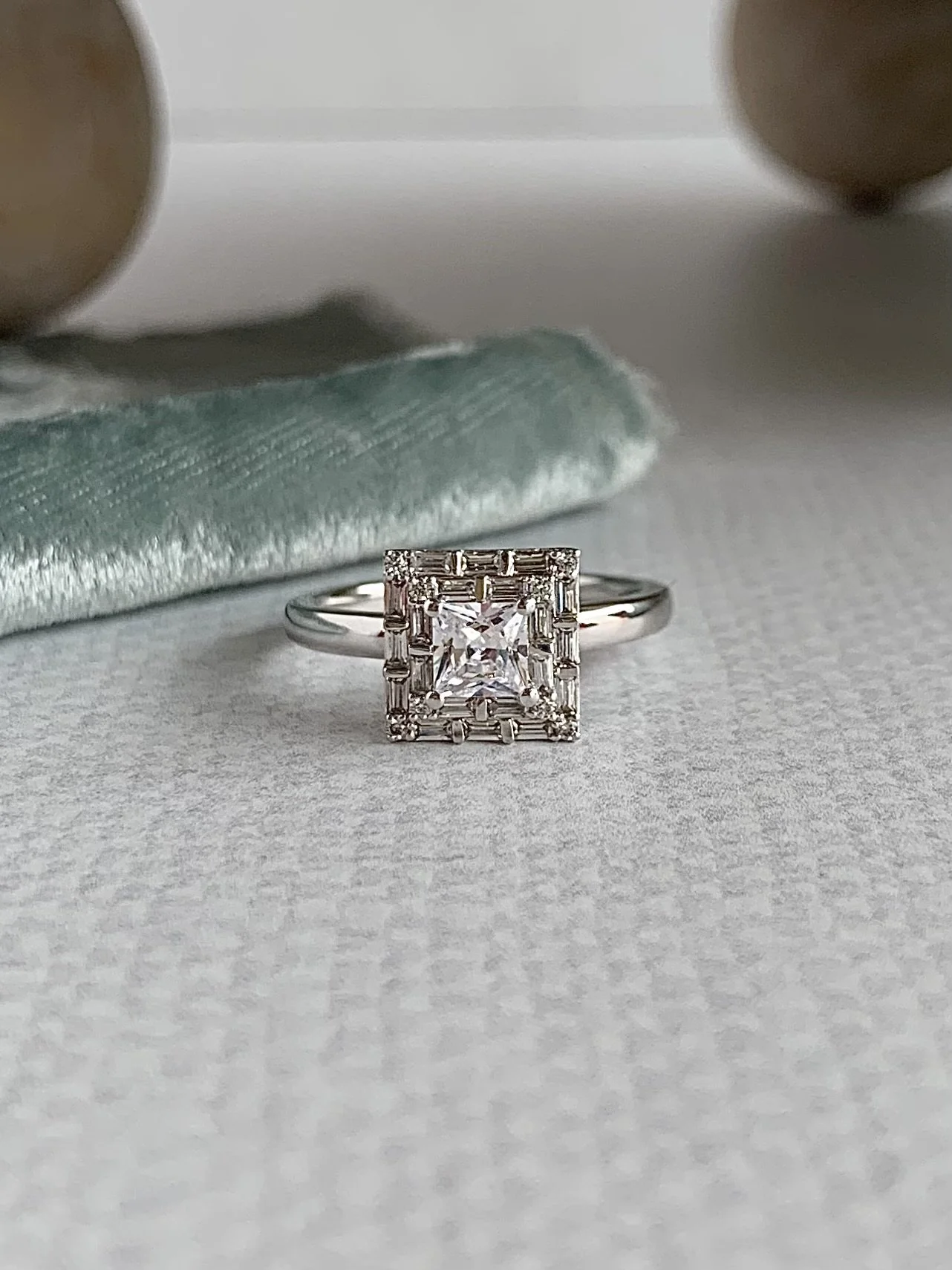 Marleigh Princess Cut .50ct Lab Diamond Center .38ctw Accent Diamonds 14k White Gold Engagement Ring
