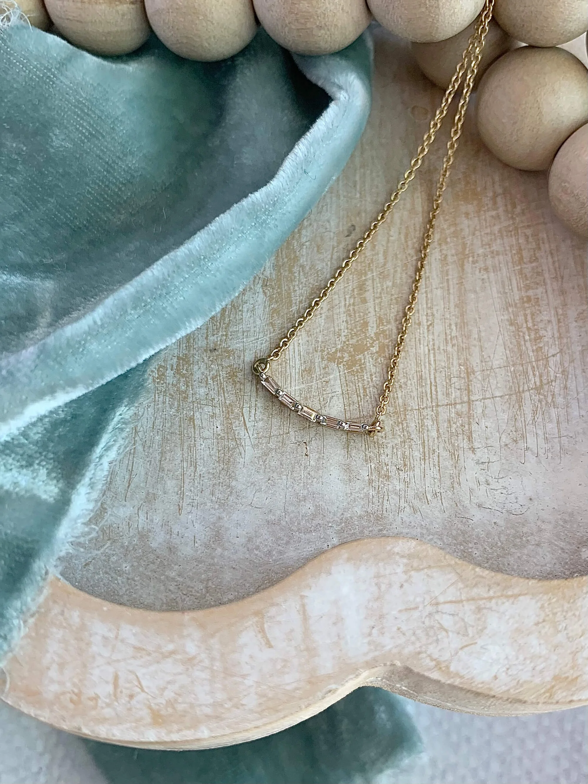 Baguette Diamond Curve 14k Yellow Necklace