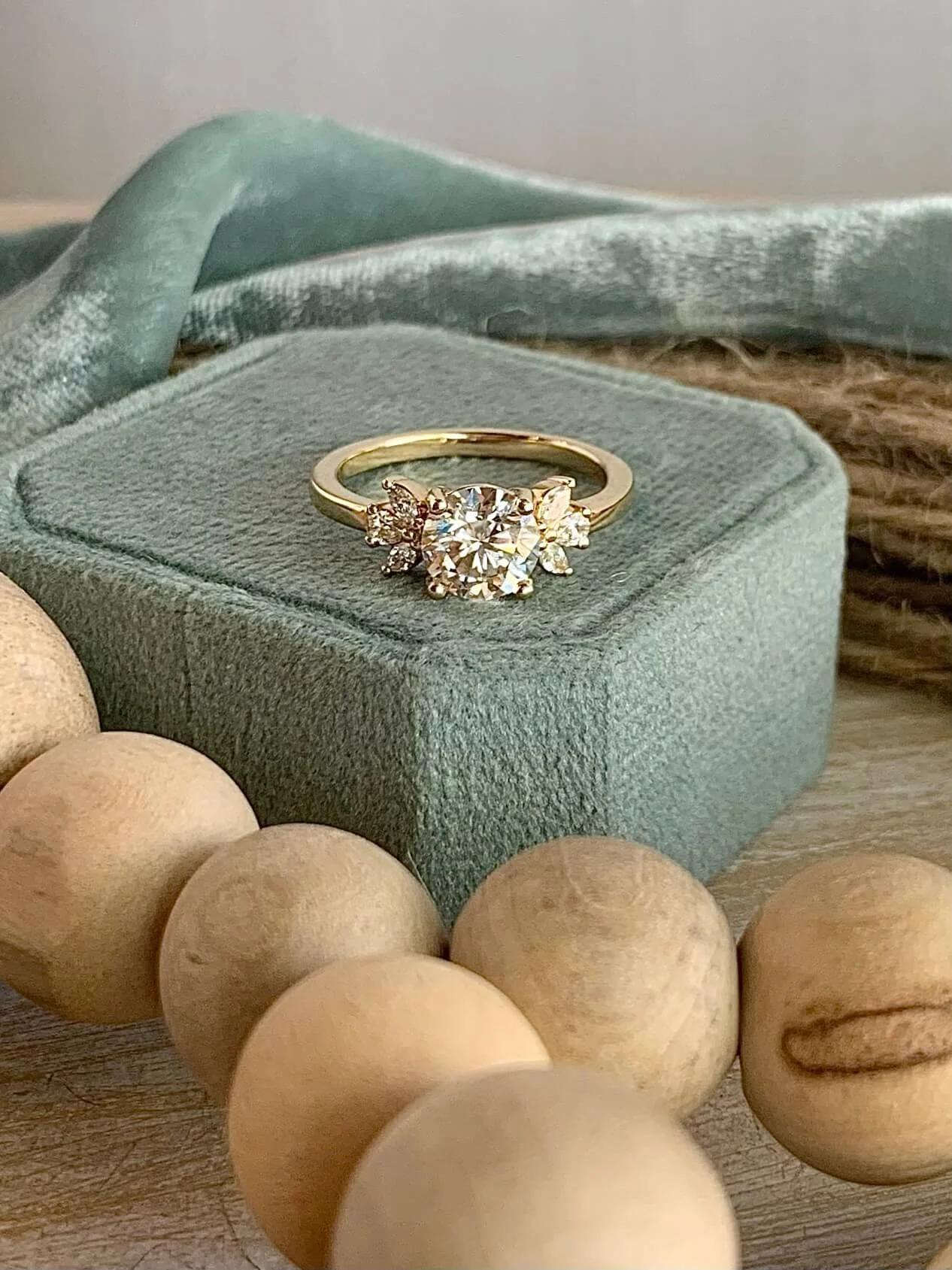 Marquise Diamond Leaf Accents 14k Yellow Gold Engagement Ring