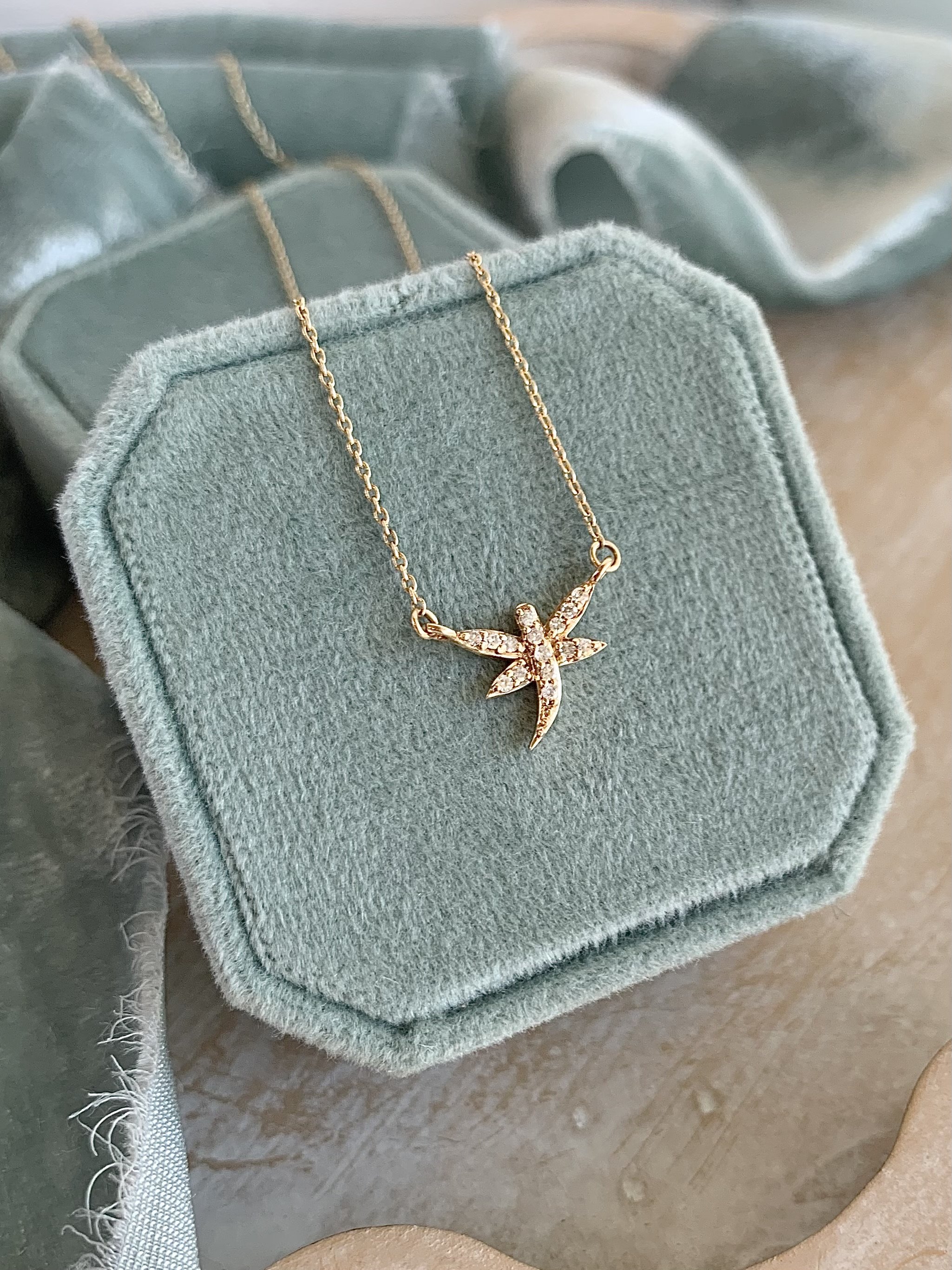 Glider Dragonfly Diamond 14k Yellow Gold Necklace