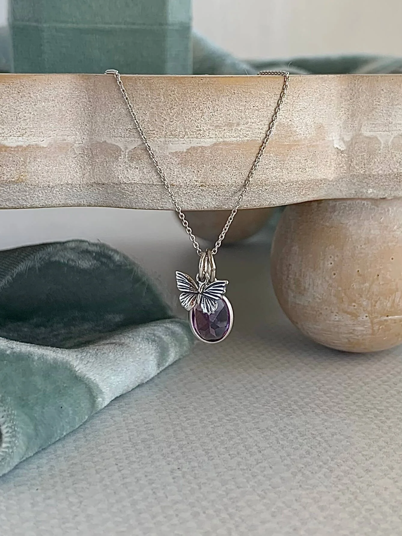New Life Butterfly Amethyst Silver Necklace