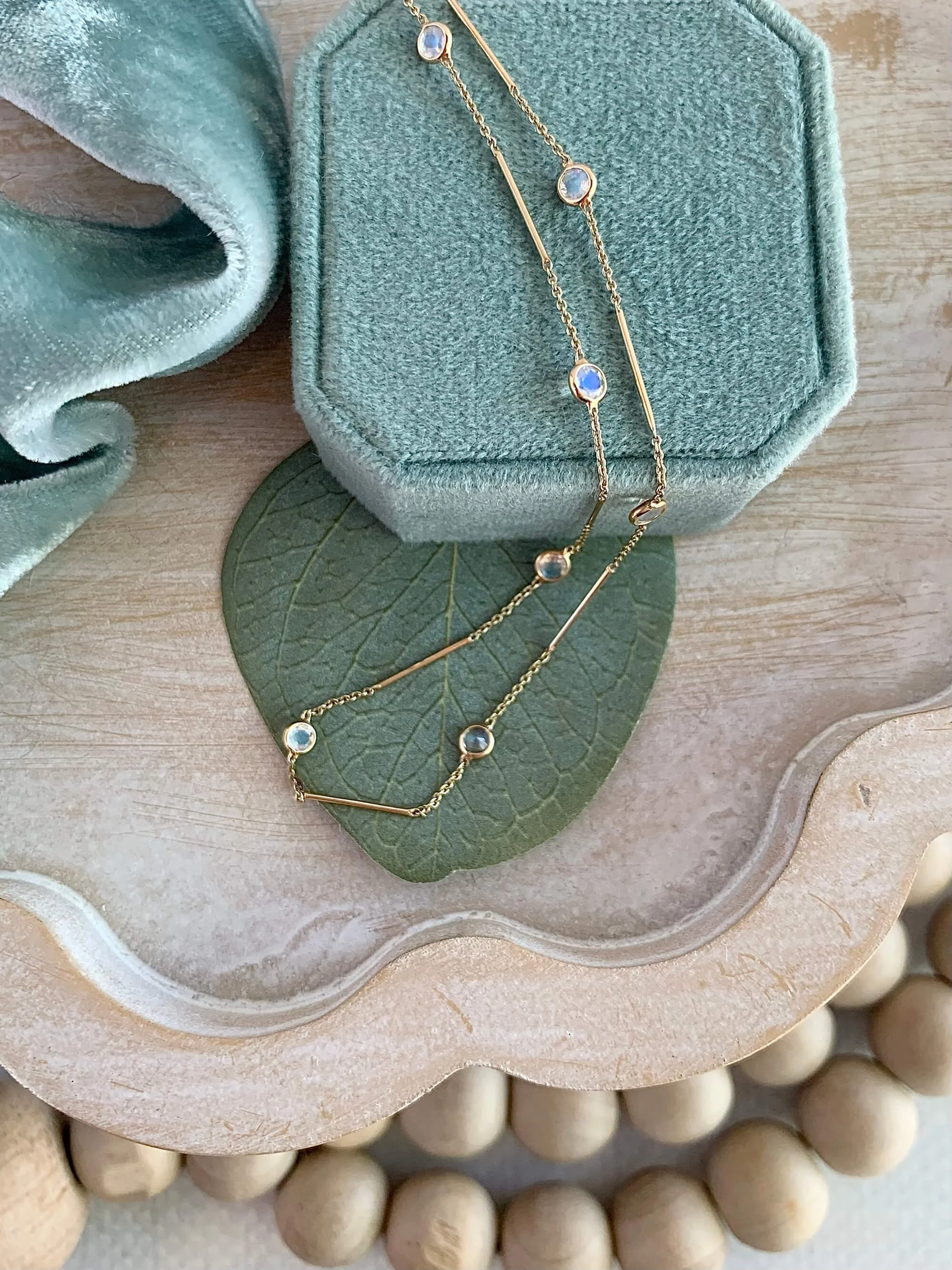 Rainbow Moonstone Stations 14k Yellow Gold Necklace