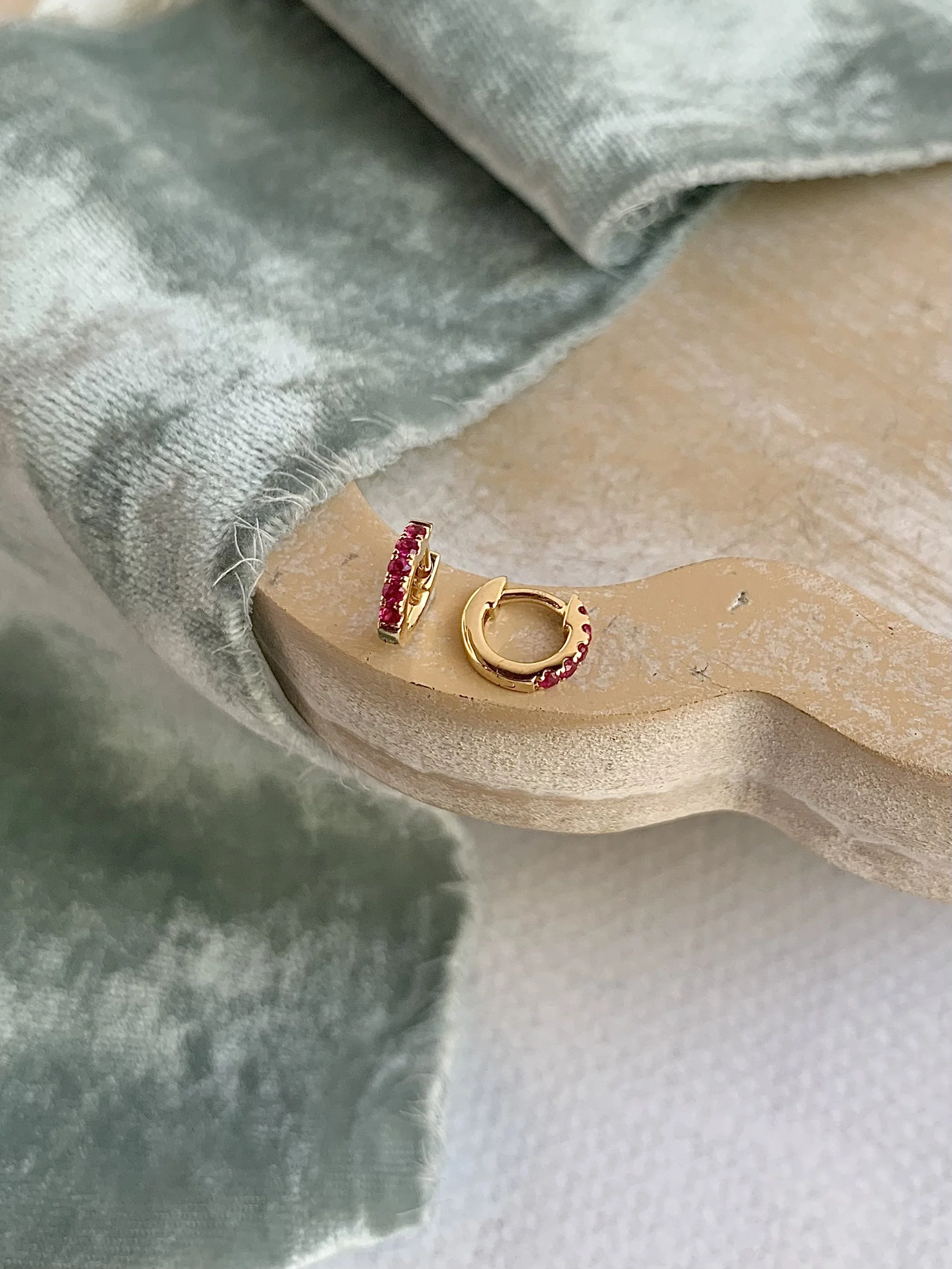 Ruby .23ctw 9.5mm 18k Yellow Gold Huggie Earrings