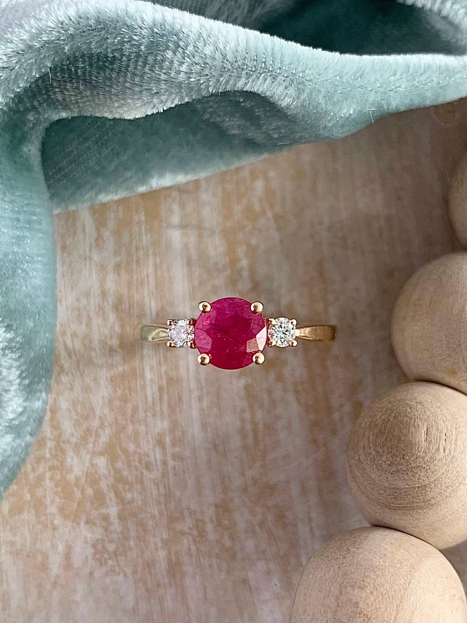 Ruby & Diamond Trio 14k Yellow Gold Engagement Ring