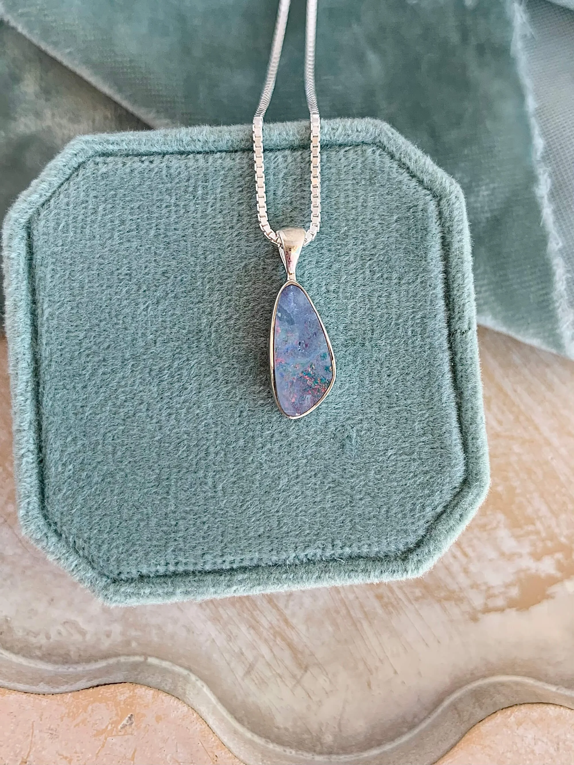 Natural Australian Opal Silver Necklace
