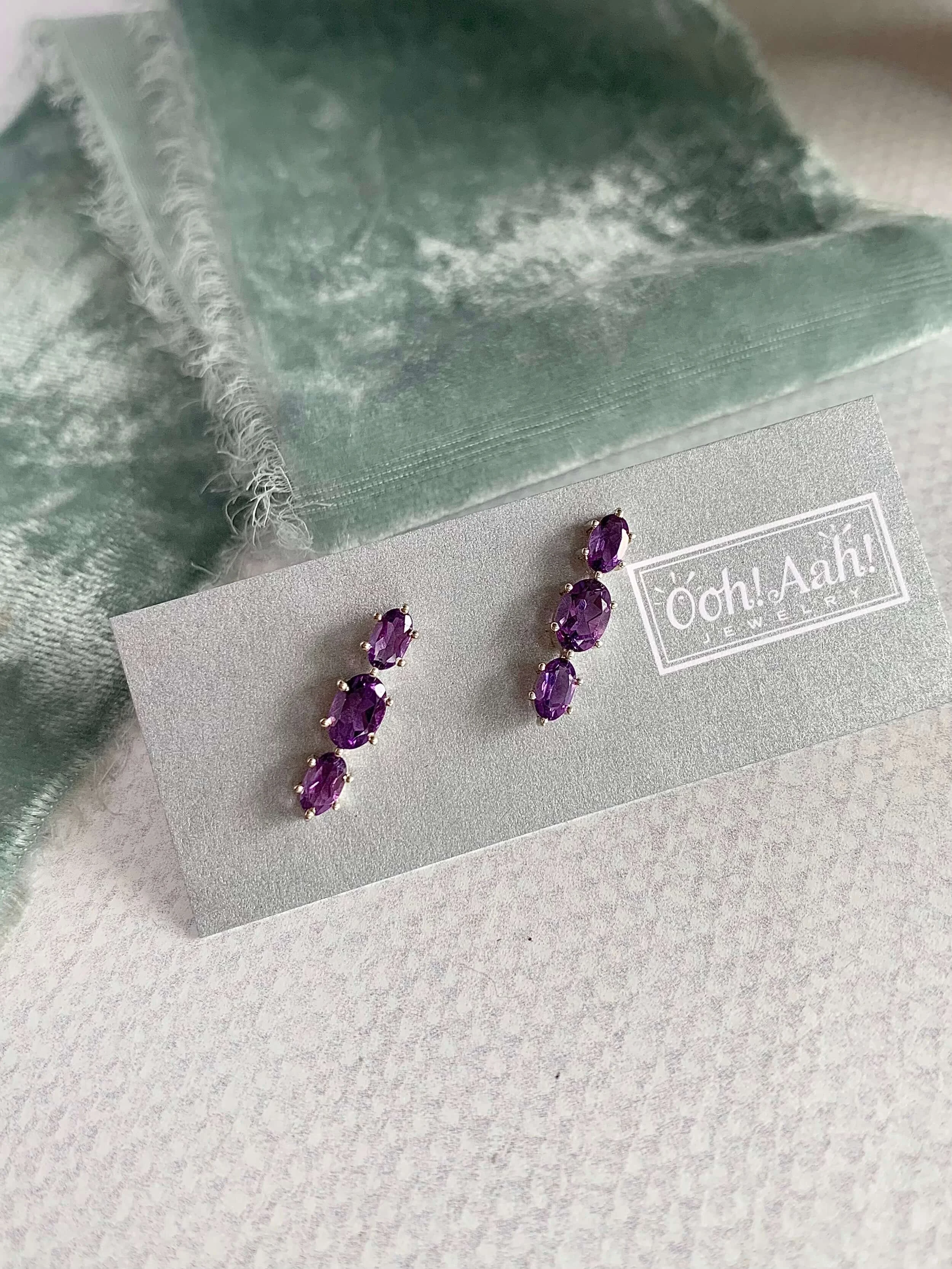 Amethyst Trio Silver Stud Earrings