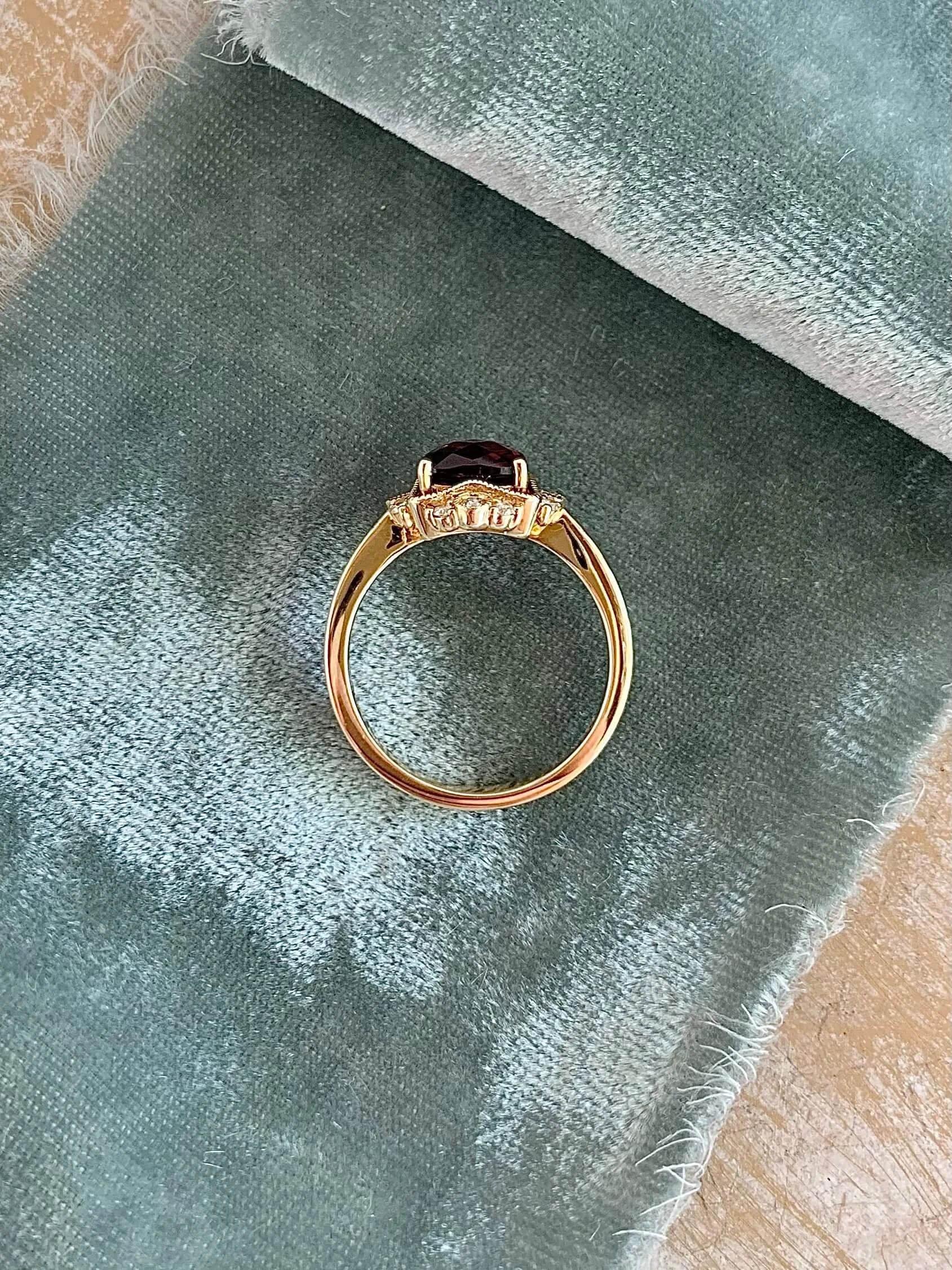 Crimson Garnet Diamond 14k Yellow Gold Ring