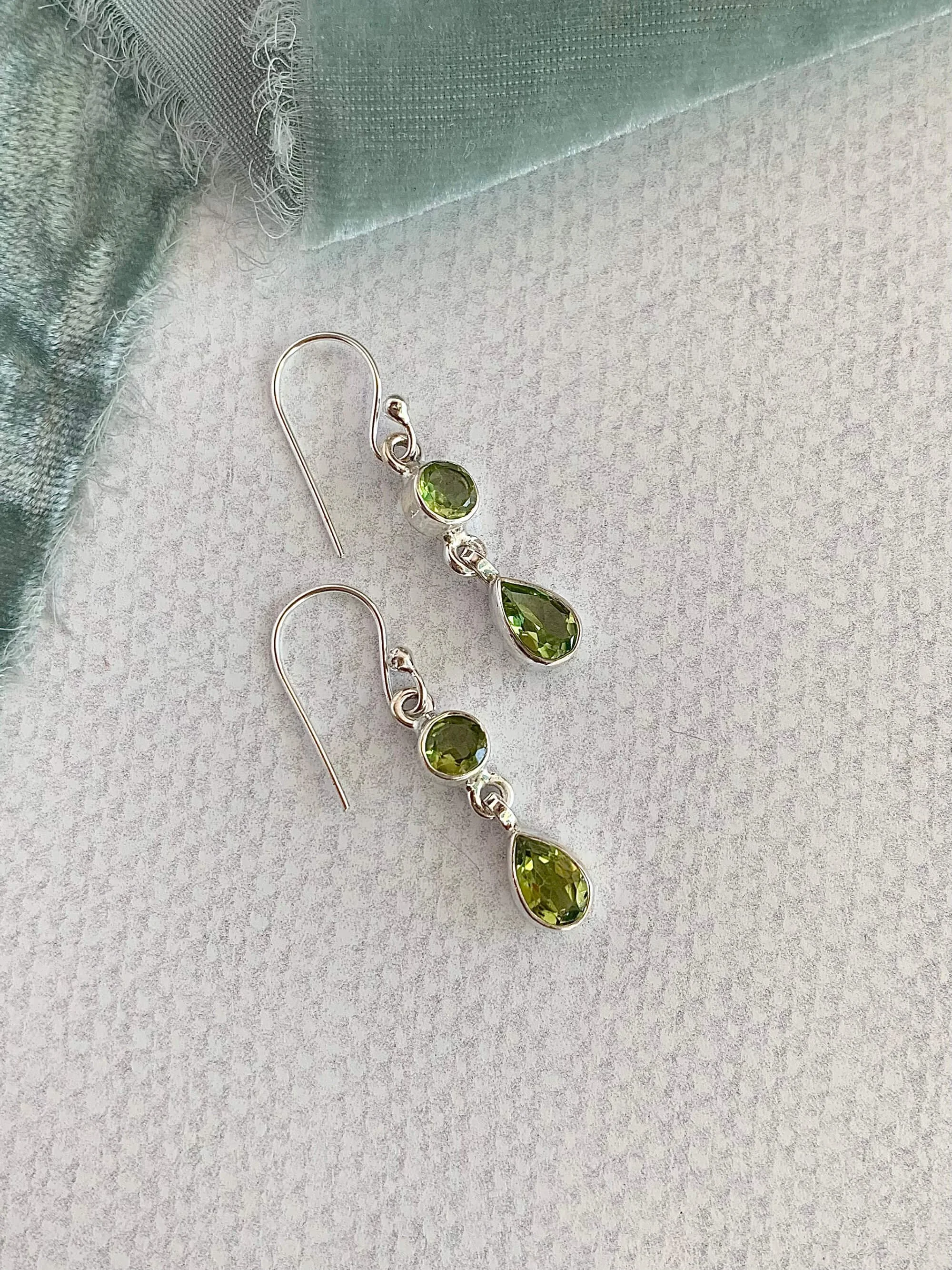 Double Peridot Silver Earrings