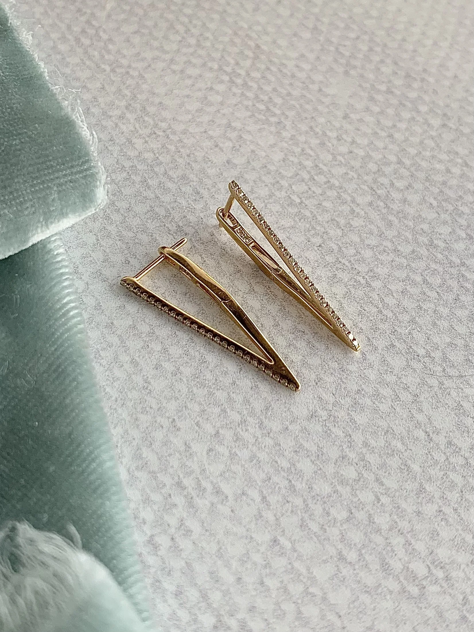 Spike Huggie Diamond 14k Yellow Gold Hoops