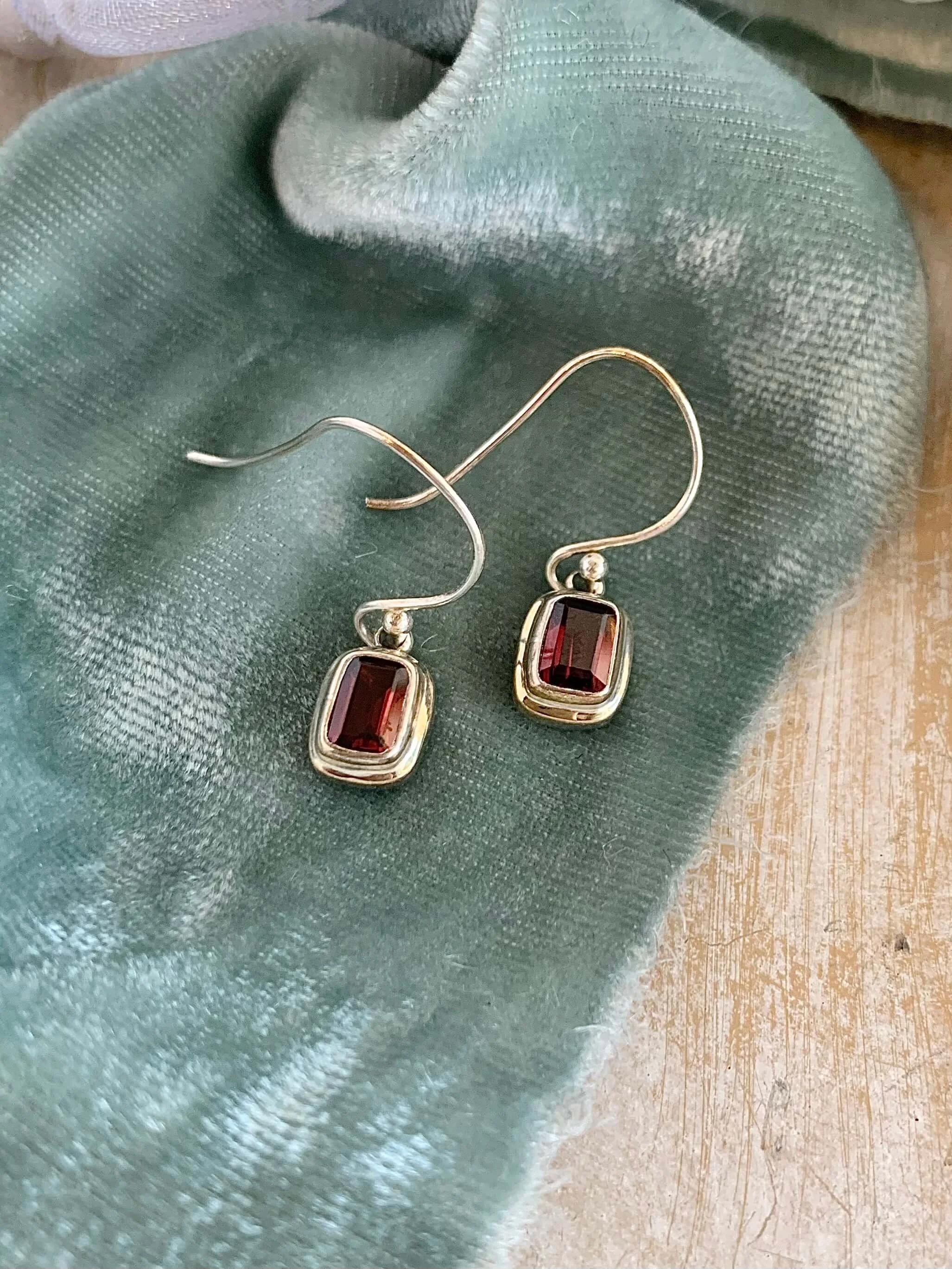 Dainty Garnet Silver Earrings