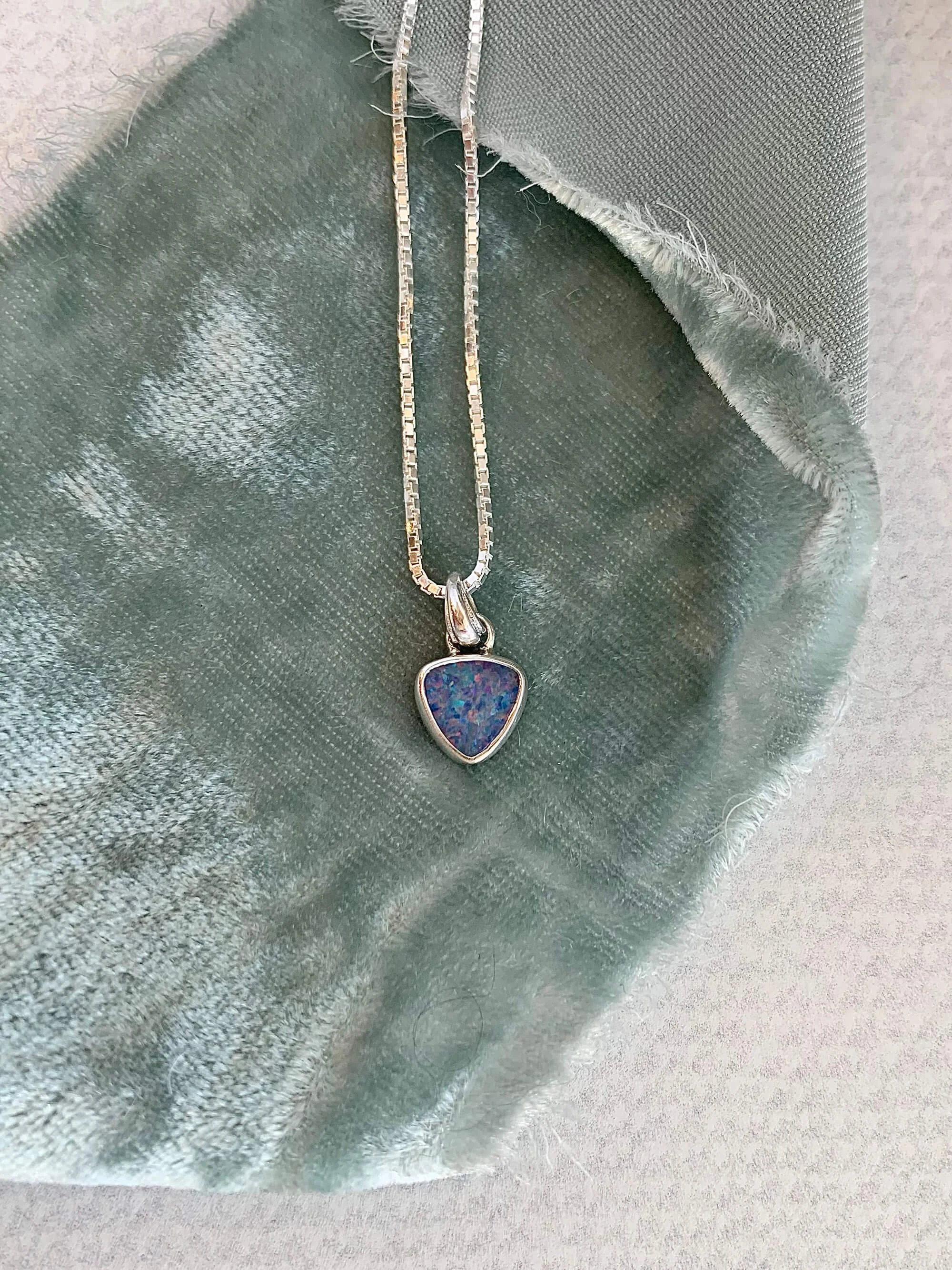 Natural Australian Small Opal Silver Necklace