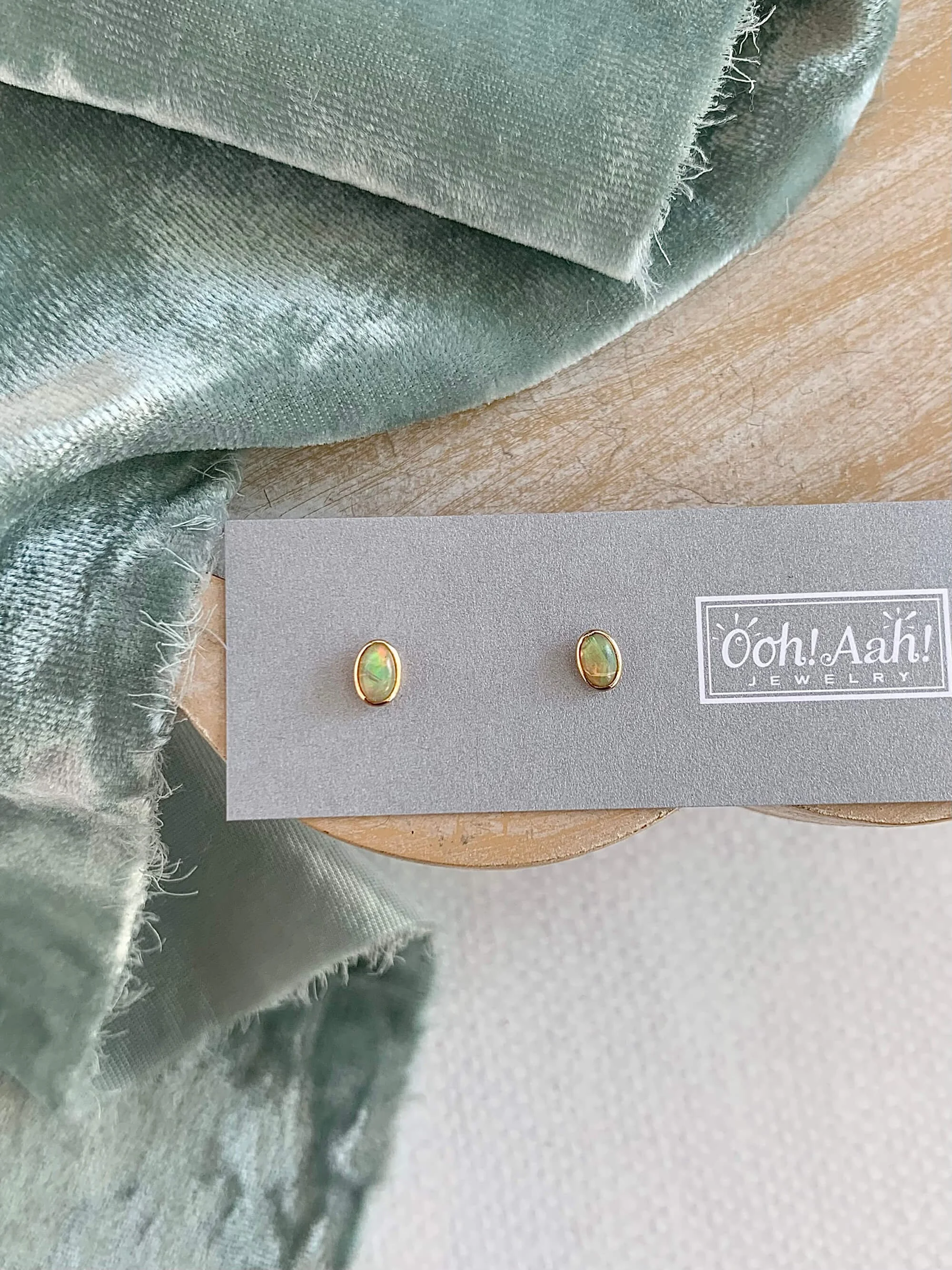 Swirling Ethiopian Opal 14k Yellow Gold Stud Earrings