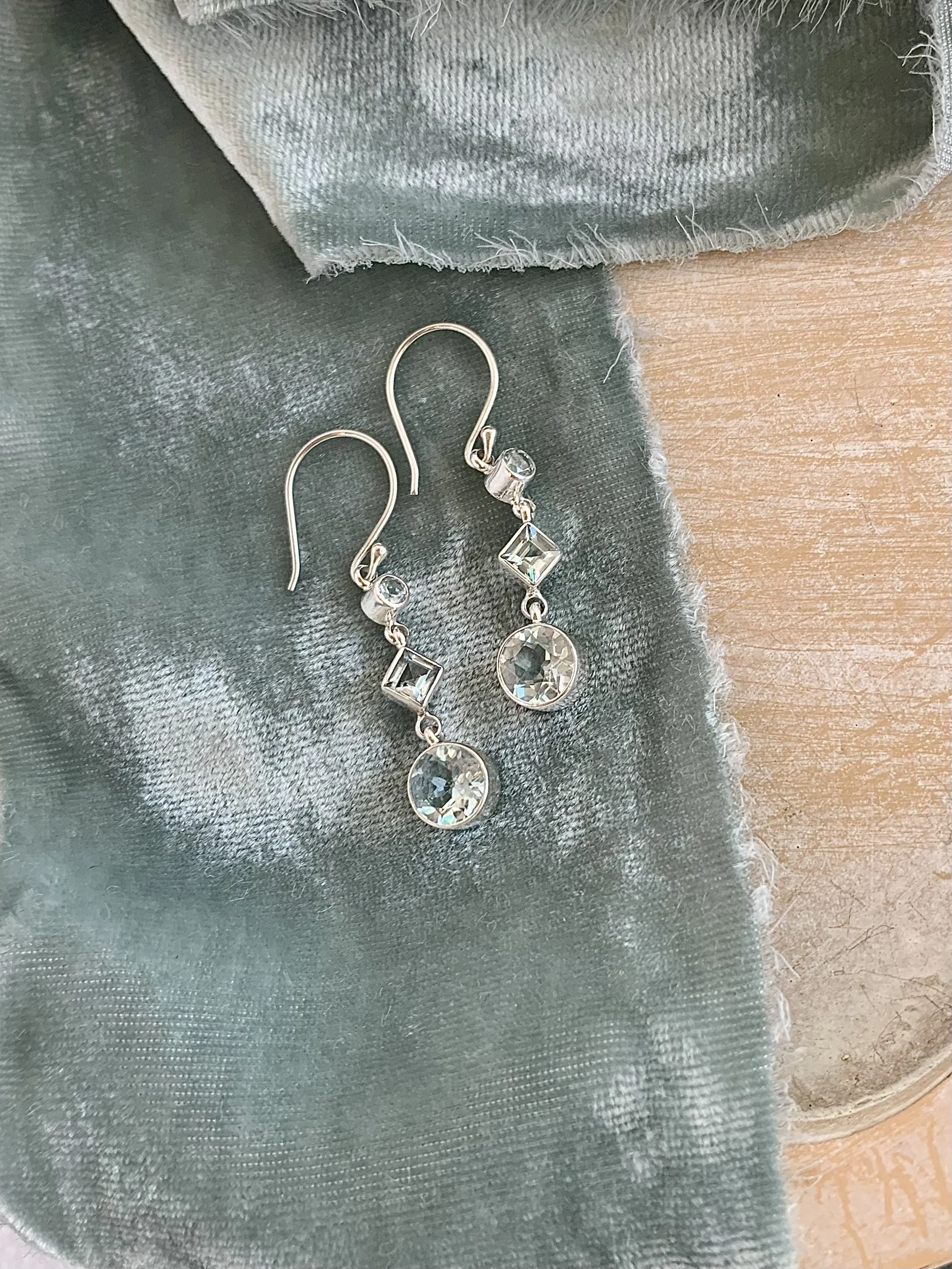 Blue Topaz Trio Silver Earrings