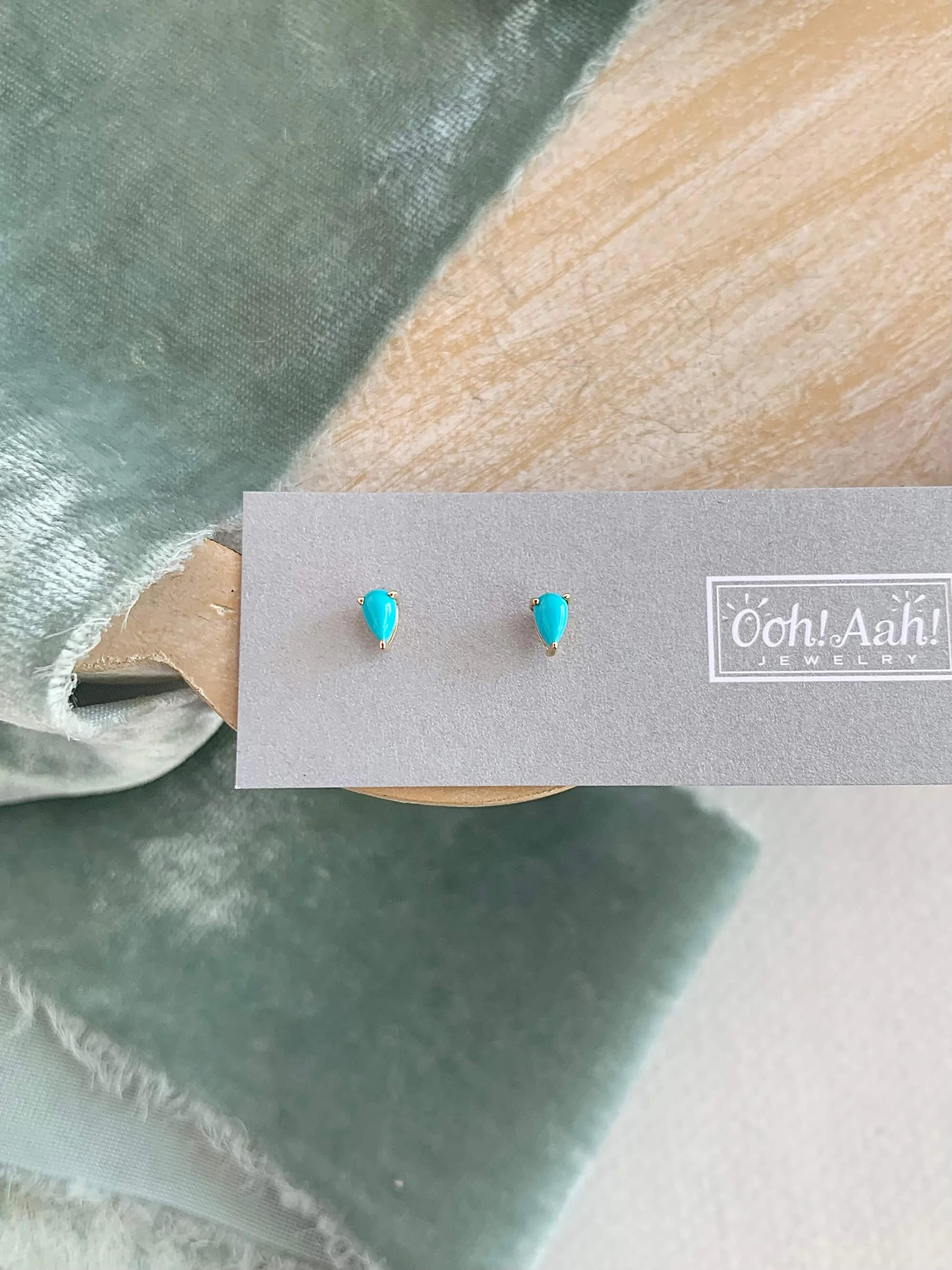 Simple Pear Turquoise 14k Yellow Gold Stud Earrings