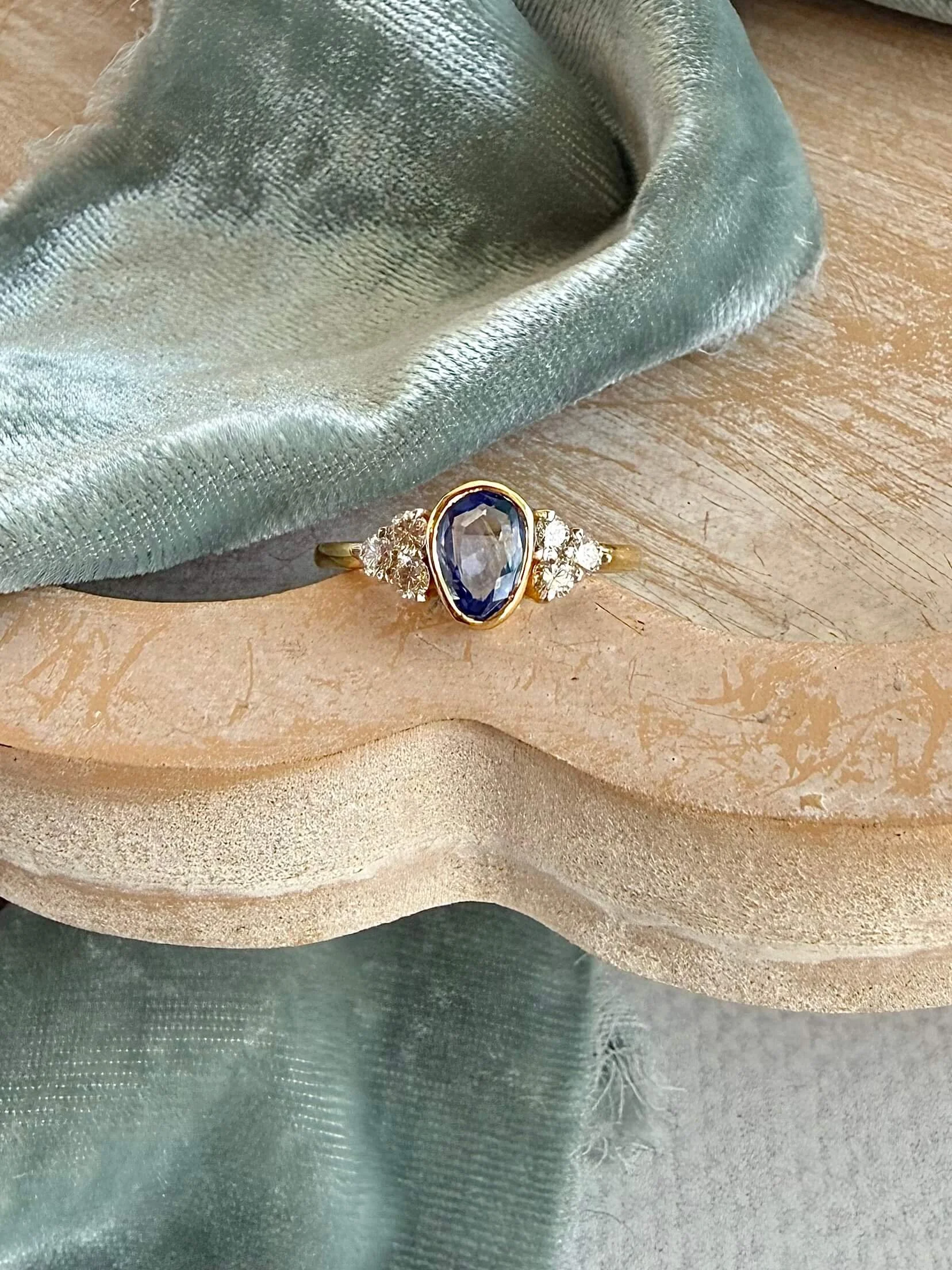 Ada Rose Cut Sapphire Diamond Accent 14k Yellow Gold Engagement Ring