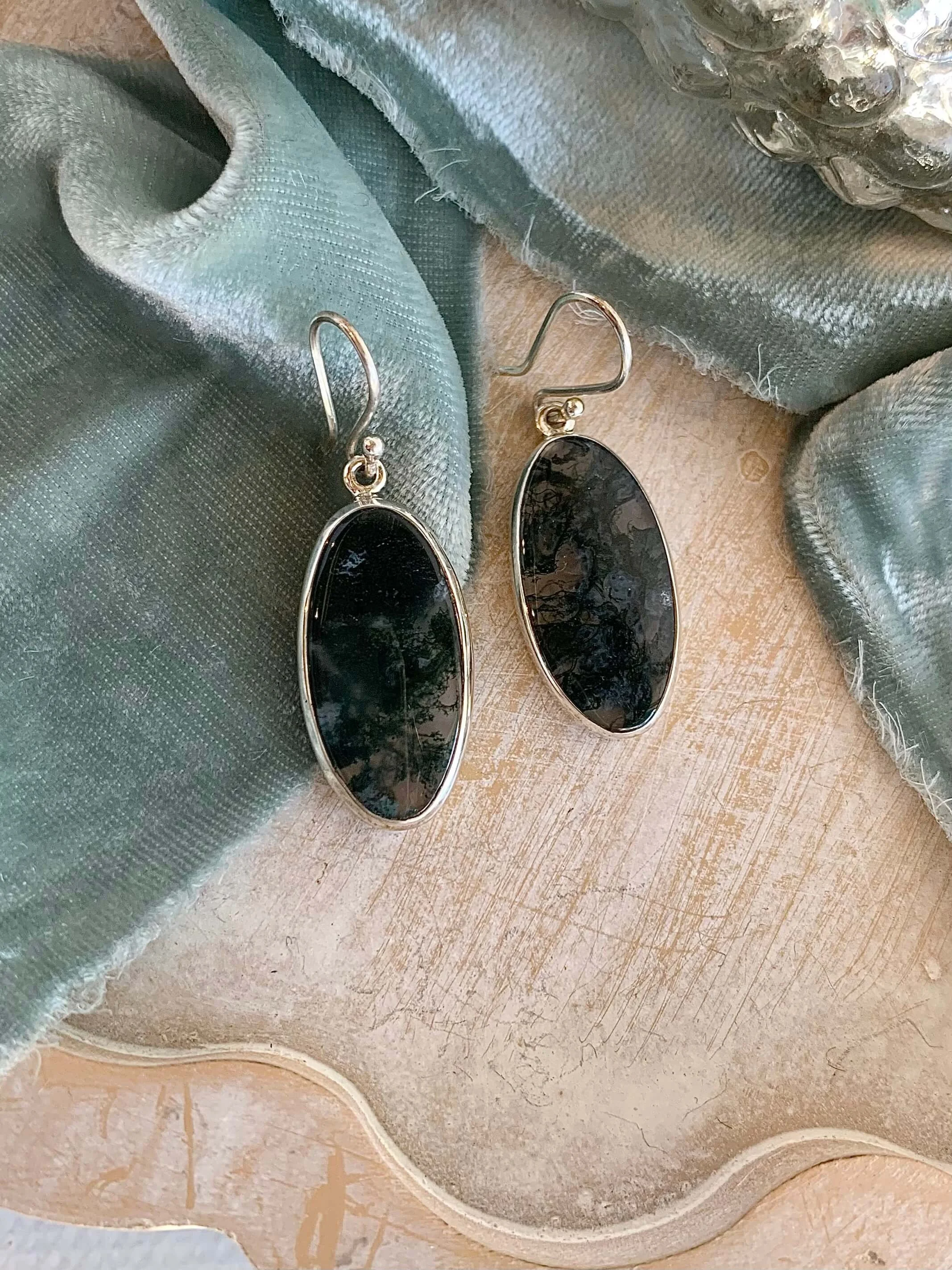 Earthy Moss Agate Silver Earrings