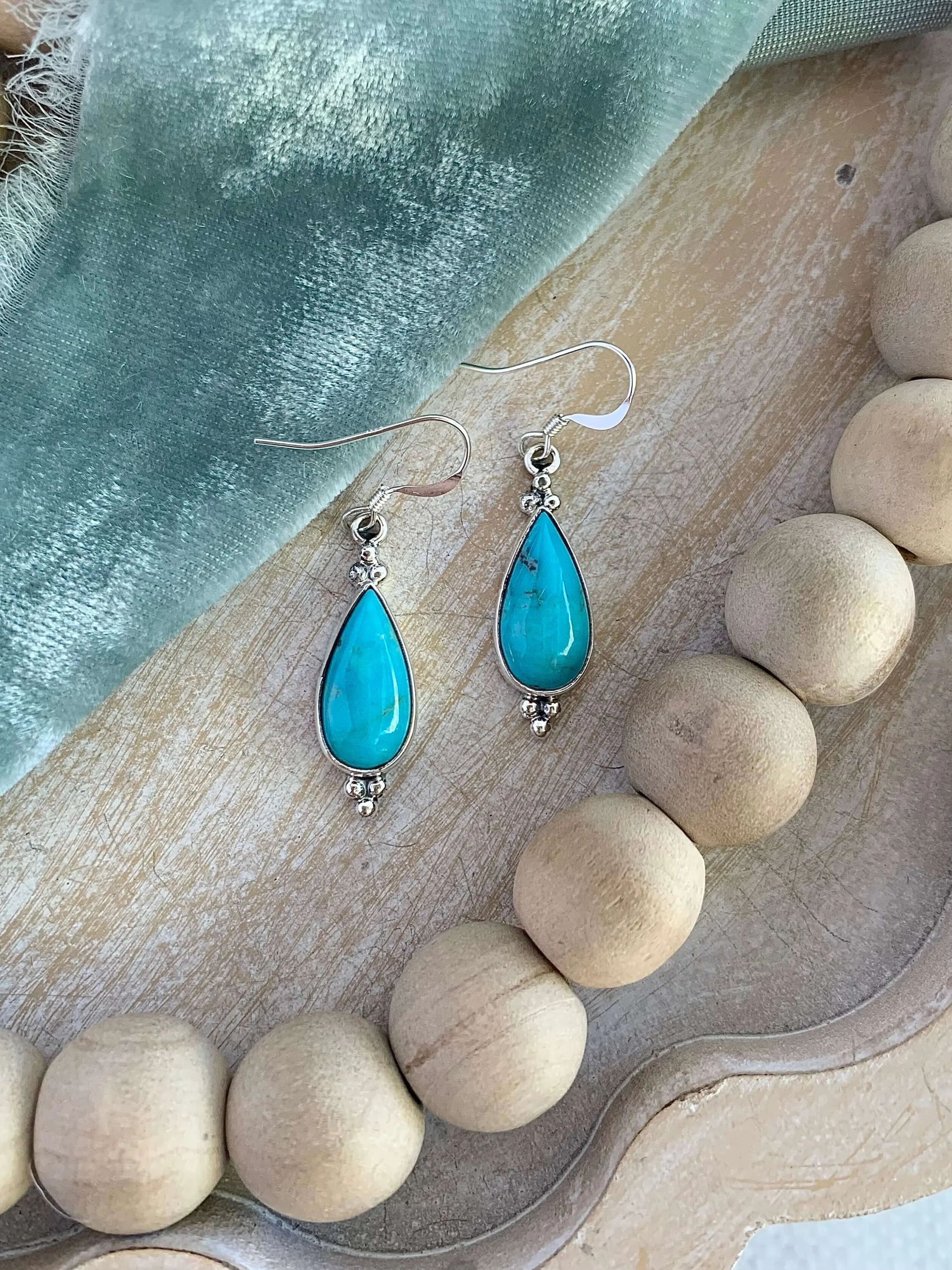 Elongated Turquoise Drops Silver Earrings